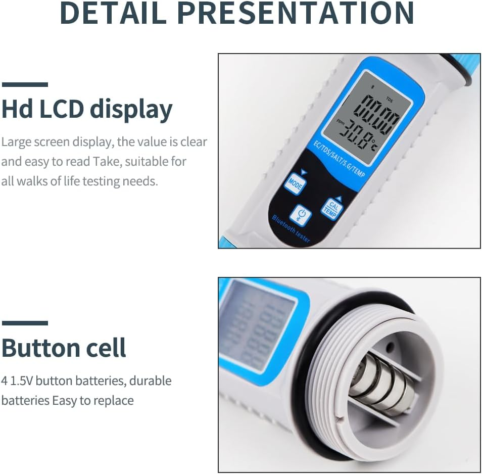 B-Qtech Digital Water Quality Tester 5 in 1 Tds/Ec/Salt/S.G/Temp Temp,Water Hardness Set, Drinking Water Test for Aquarium, Pool, Aquaculture, Fish, App Control, Compatible with Ios and Android image number 5