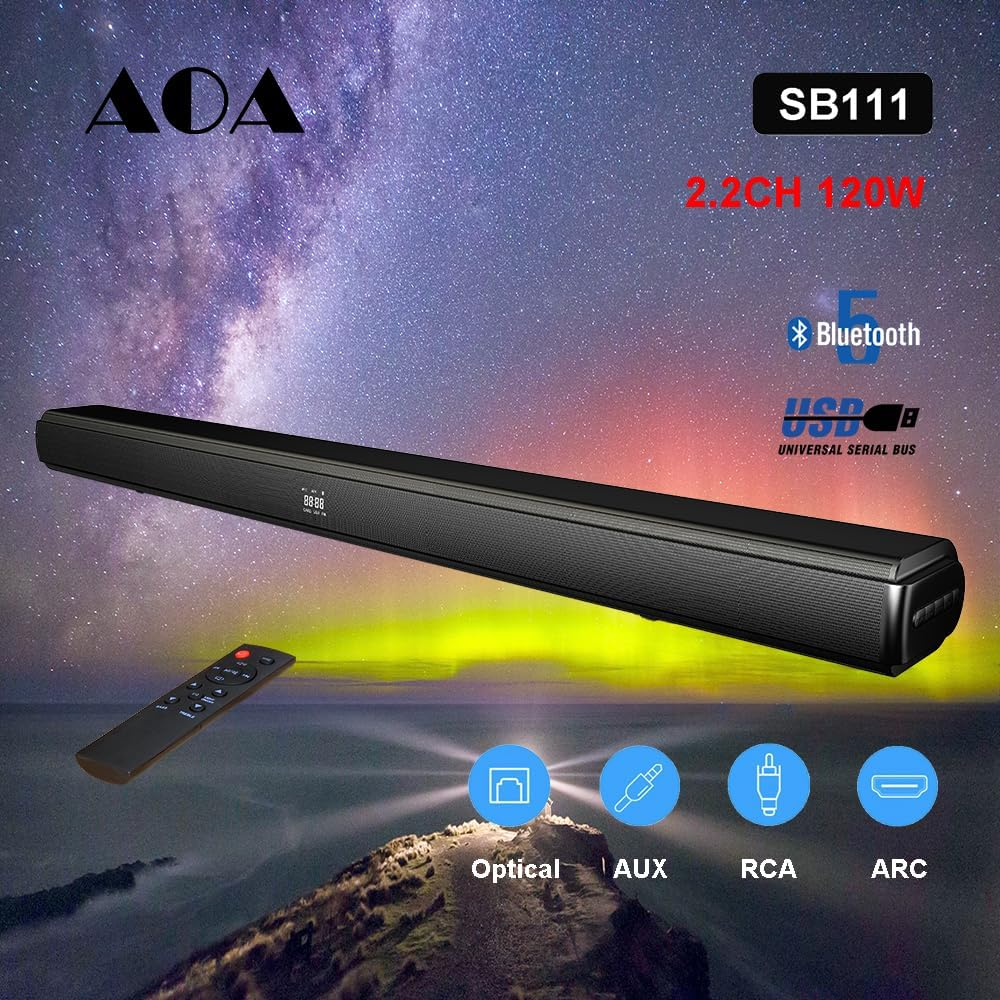 AOA SB111 2.1CH SOUNDBAR + SUBWOOFER HDMI ARC Bluetooth 5.0 Remote Optical