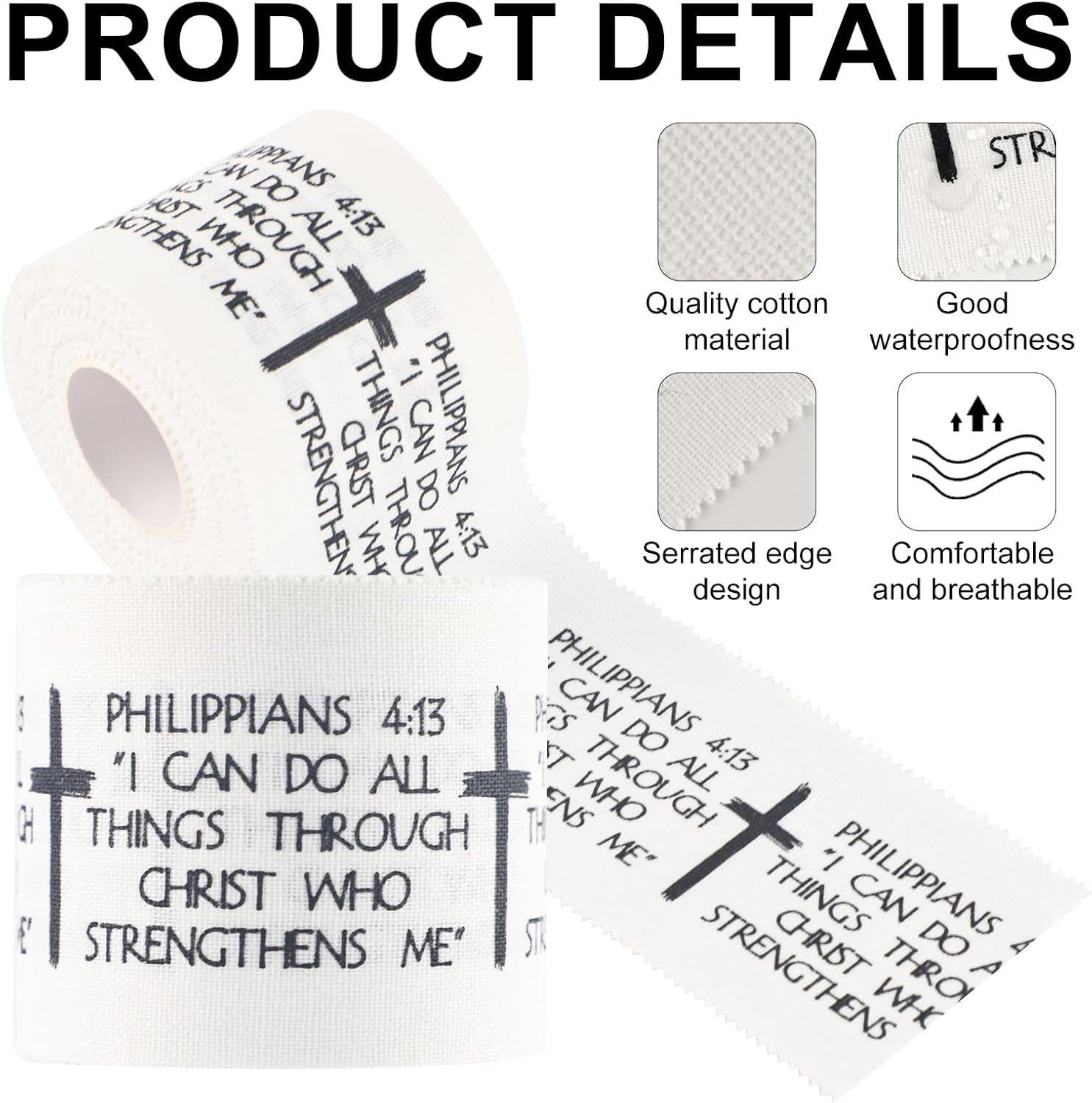 2Pcs Cross Athletic Tape, 2In X 23Ft Breathable Sports Tape for Baseball Soccer Boxing Football Christian Bible Verse Athlete Wrist Wrap for Religious Stability & Performance image number 4