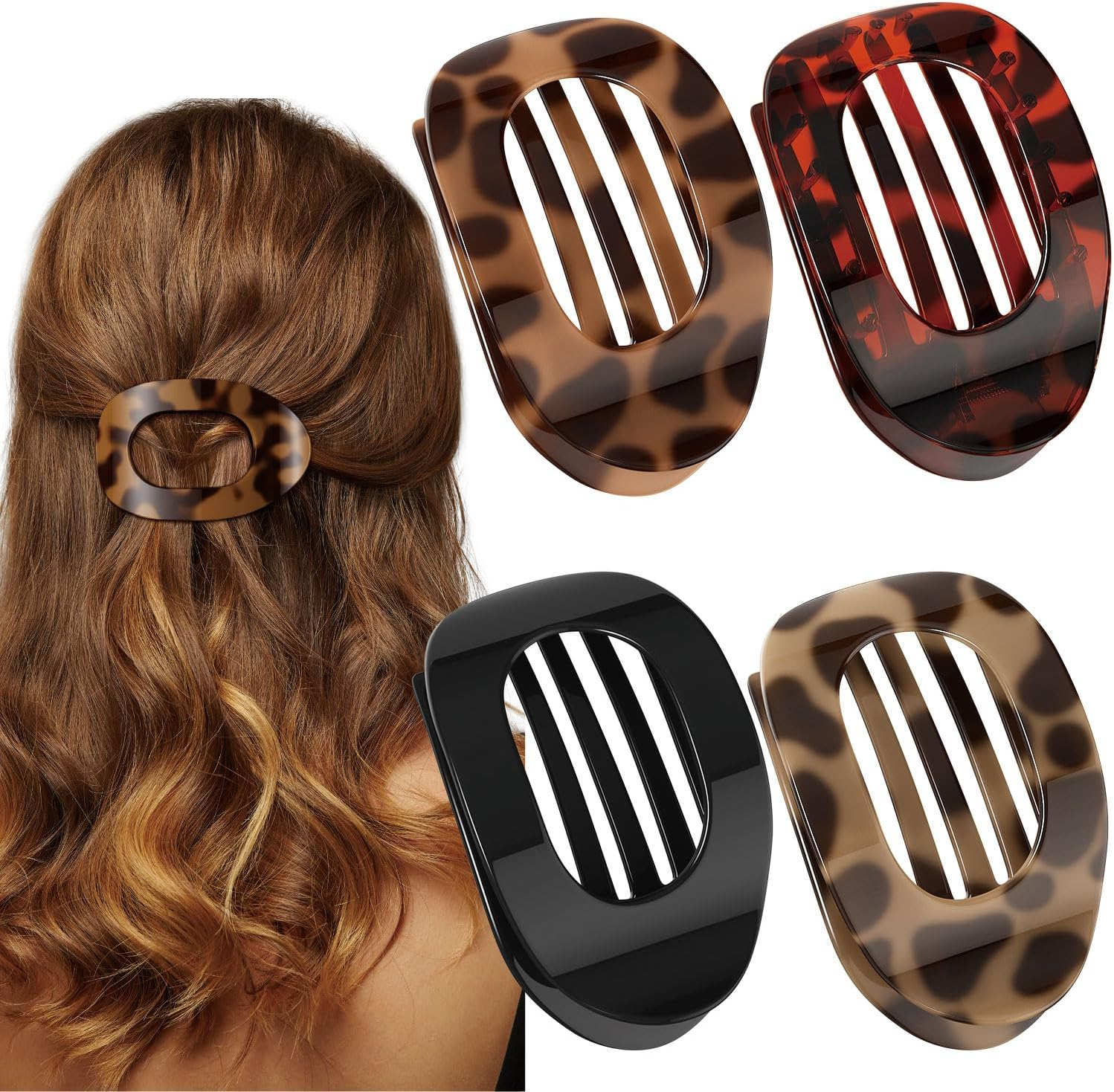 4 PCS Flat Hair Clips, French round Lay down Hair Claw Clips for Women Girls,Strong Hold Hair Barrettes for Thick Thin Hair,Comfortable Curved Flat Clips for Lying,Driving and More (Tortoise) image number 6