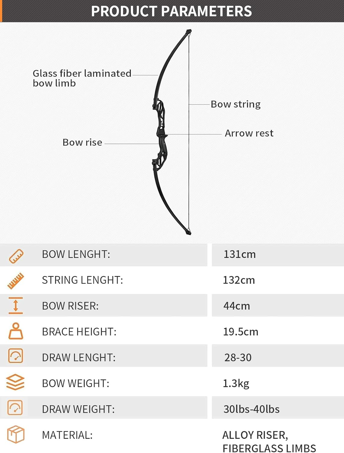 TOPARCHERY Archery Takedown Recurve Bow Hunting Long Bow Alloy Riser - Right Hand Black - Draw Weight 30Lbs 40Lbs - with Arrow Sight, Arrow Brush image number 6