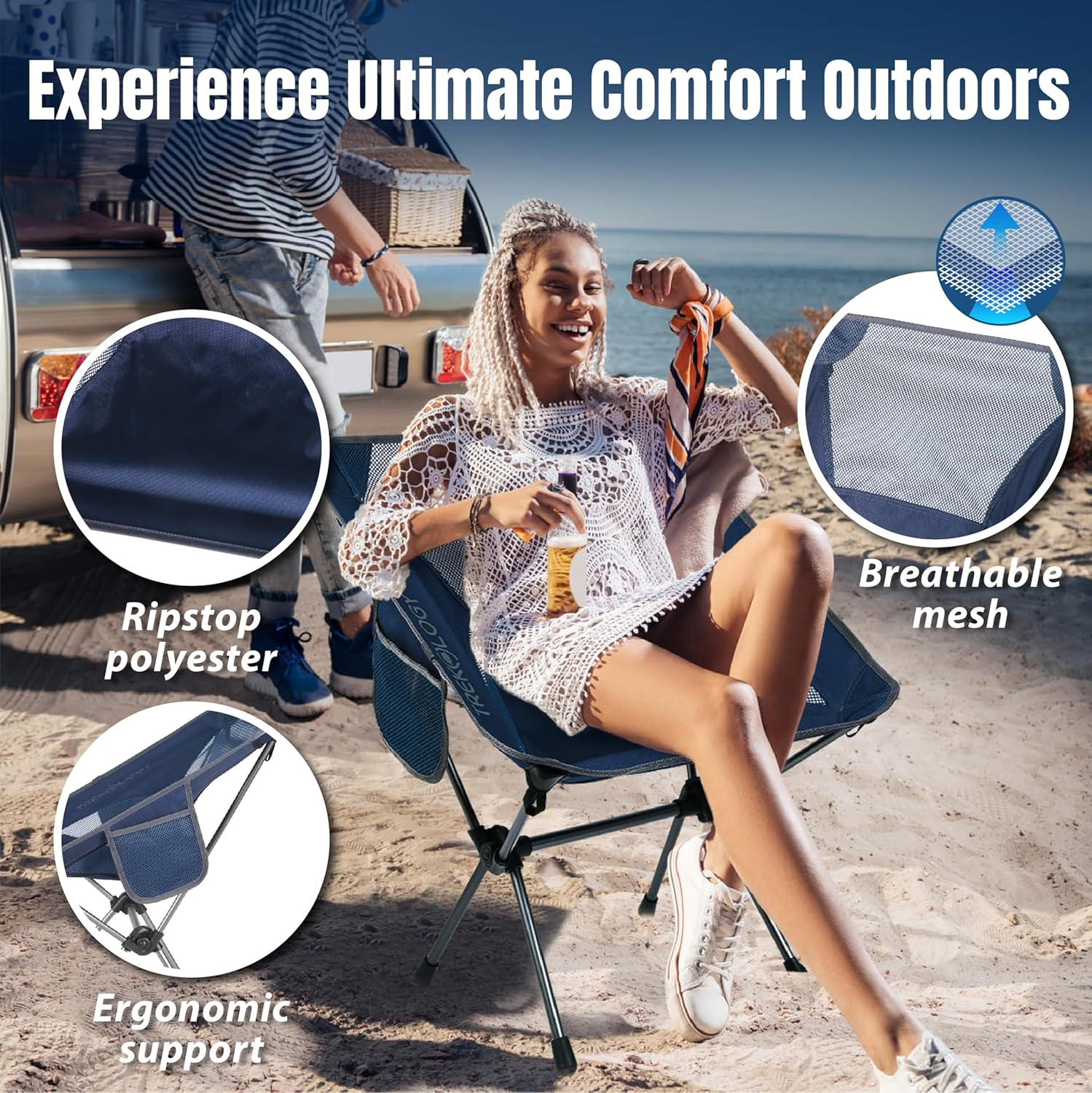 TREKOLOGY YIZI GO Portable Camping Chair, Lightweight Compact, Foldable, Superior Lower Back Support, Durable & Easy Setup, Supports 136Kg, Perfect for Backpacking Beach Hiking and Outdoor Adventures image number 2
