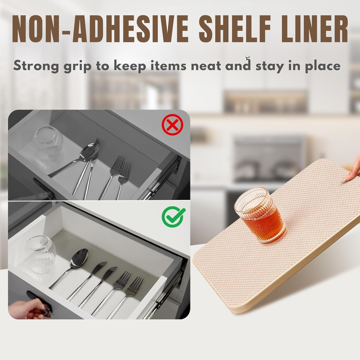 Shelf Liner, JOMWEN Non Adhesive Drawer Liners, Washable EVA Plastic Cupboard Pad Covering Undersink Mat Washable Fridge Lining Paper for Kitchen Cabinets, Pantry, Refrigerator (30 X 500 Cm) image number 2