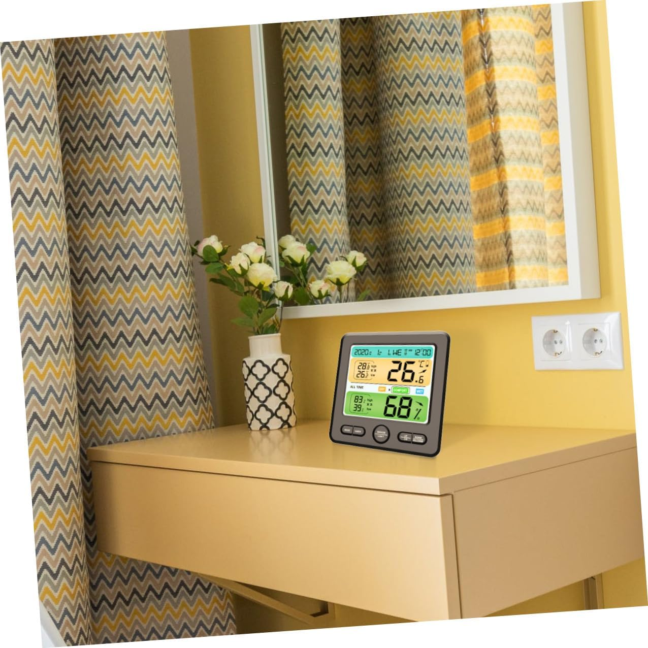 YARNOW Indoor High-Precision Digital Thermometer Hygrometer Clock Wall Mount and Desktop Electronic Alarm Clock Large Screen Temperature Humidity Monitor -6211-B (No Battery) image number 6