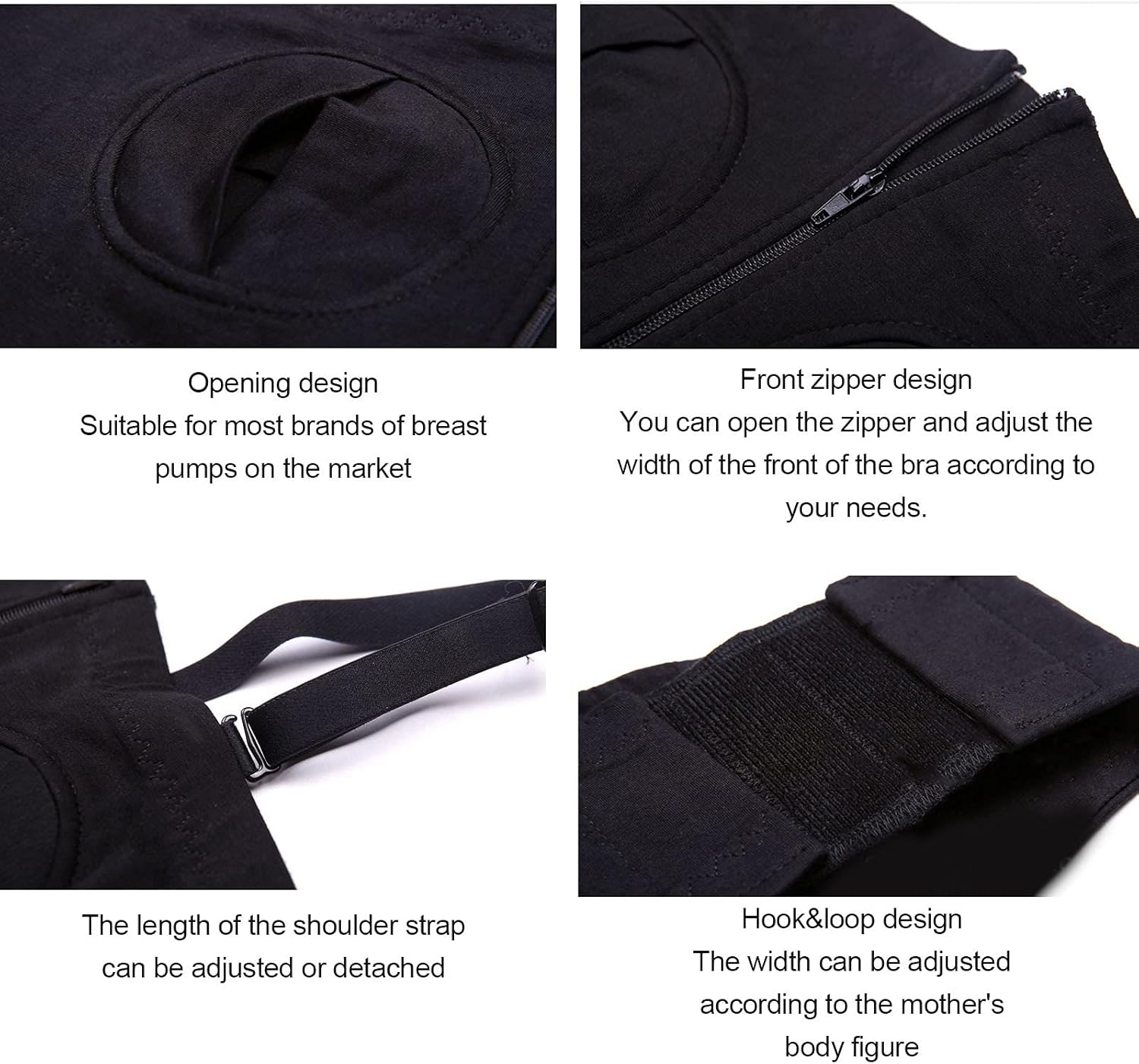 Breast Pumping Bra, Adjustable Nursing Bra with Front Zipper, Hook & Loop Design, No Steel Ring, Cotton Material, Use in Multiple Scenarios for Women (Uniform Size) image number 6