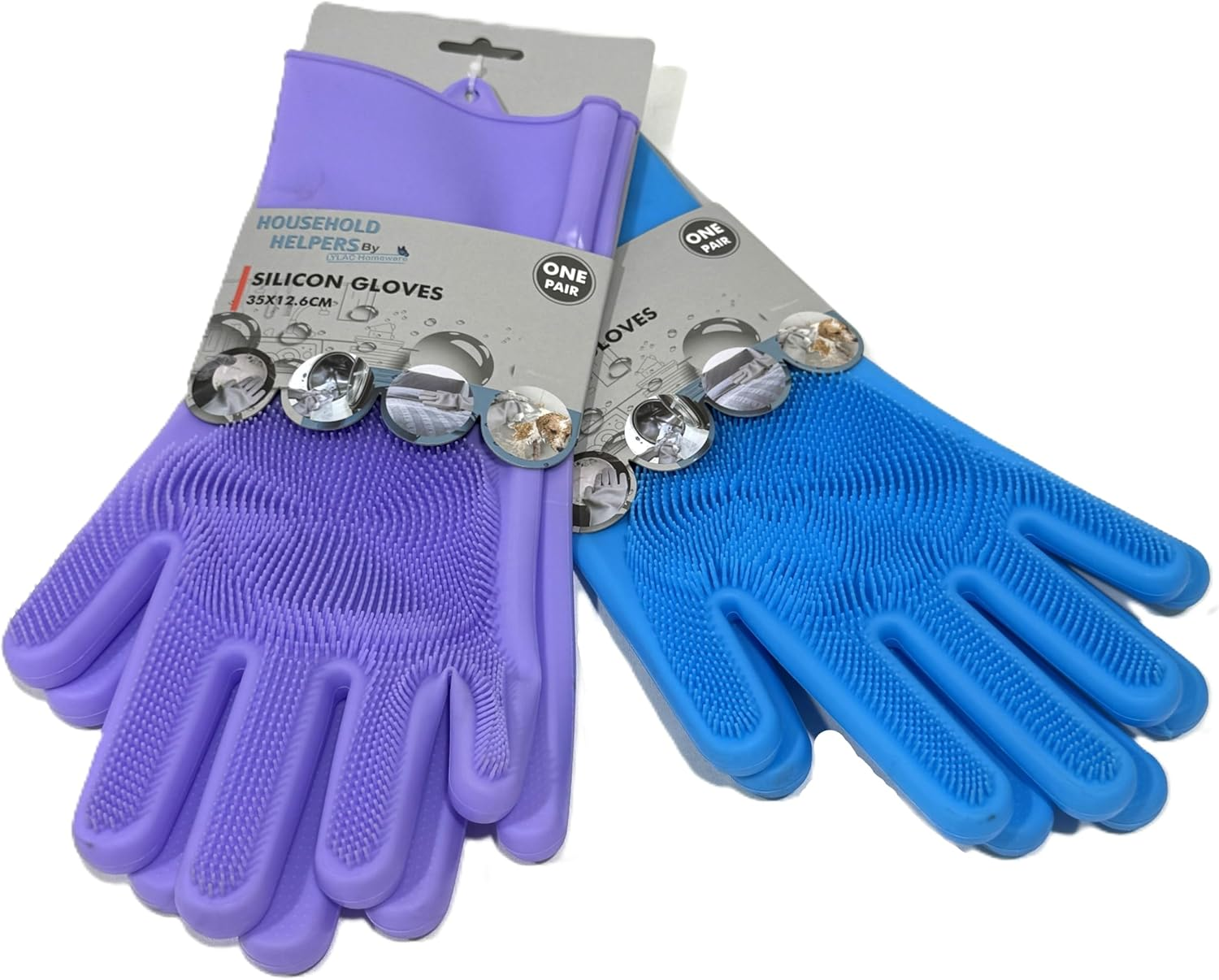 LYLAC 1PAIR Silicone Cleaning Gloves with Scrubbing Bristles,35X12.6Cm,3 COLS image number 2