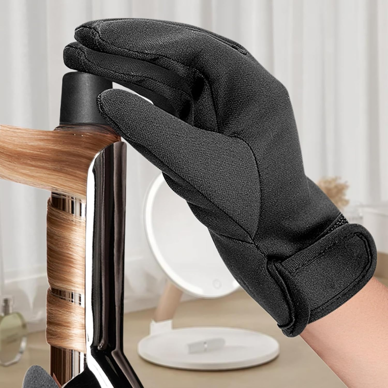 Qkbuza Gloves for Hair Styling - Professional Hand Gloves Heat Resistant 5 Fingers Heat Gloves,Household Supplies Thick Non-Slip Glove Mitt for Wand Flat Iron - Hairdressing Anti-Scald Gloves (Left) image number 6