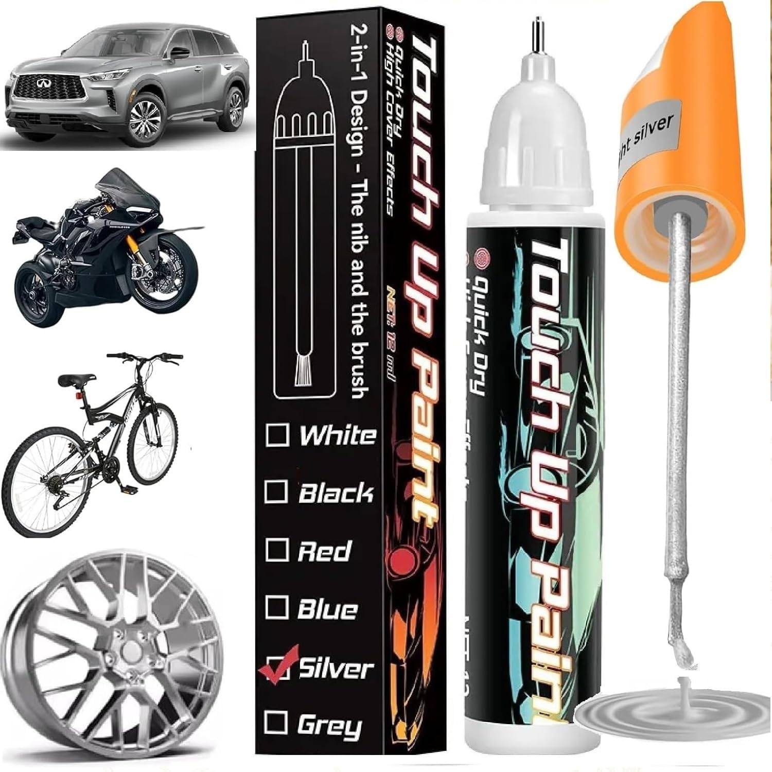 Touch up Paint for Cars, Wheel Scratch Repair Pen, Car Rim Paint, Quick and Easy, Auto Scratch Erase, Automotive Scratch Remover for Deep Scratch (Black)