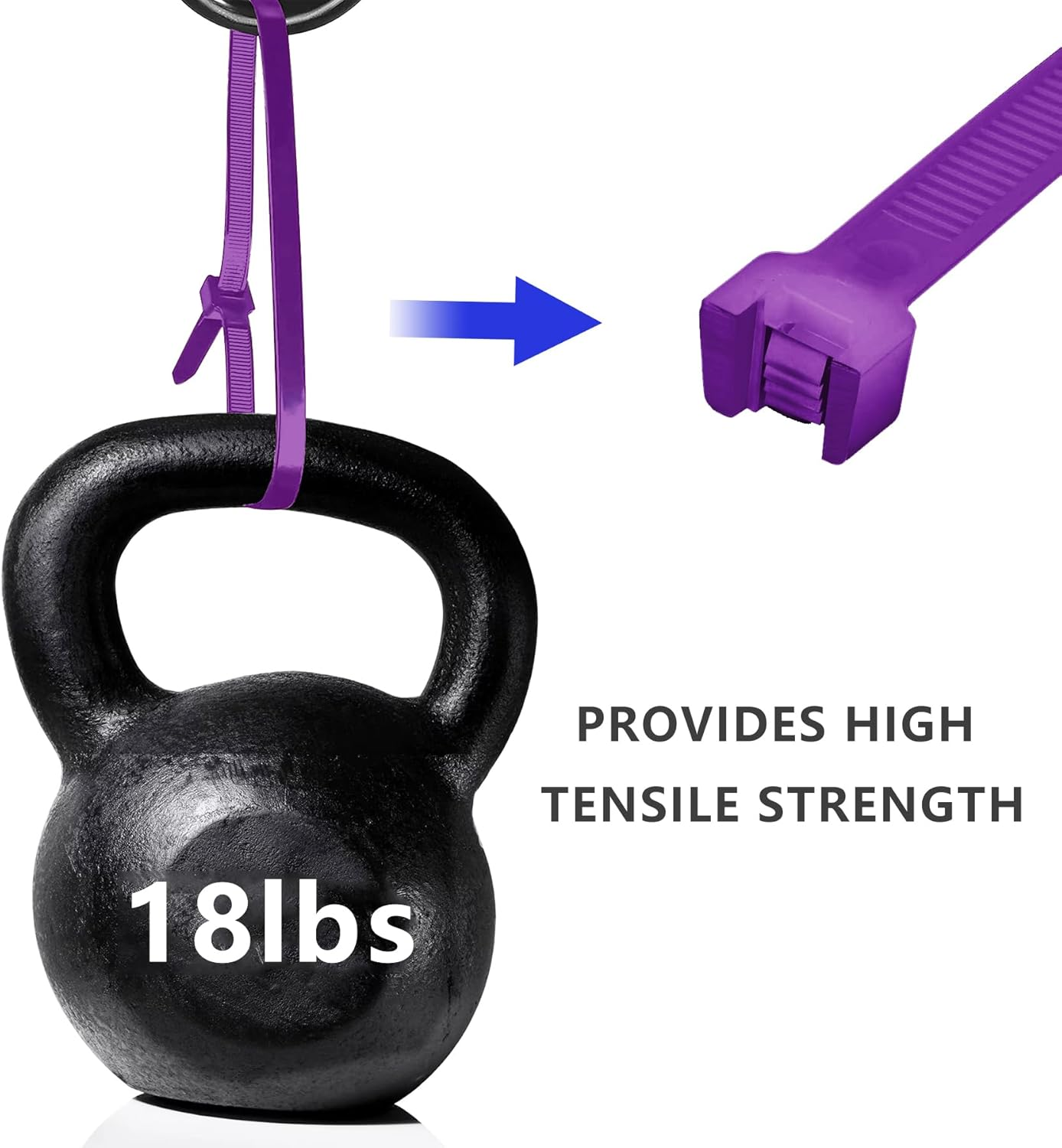 EKIND 100Pcs 8-Inch Cable Ties, Durable & Easy-To-Use Nylon Zip Ties, 18Lb Tensile Strength, Suitable for Indoor & Outdoor Use in a Variety of Environments, Electronics Cord (Purple) image number 3