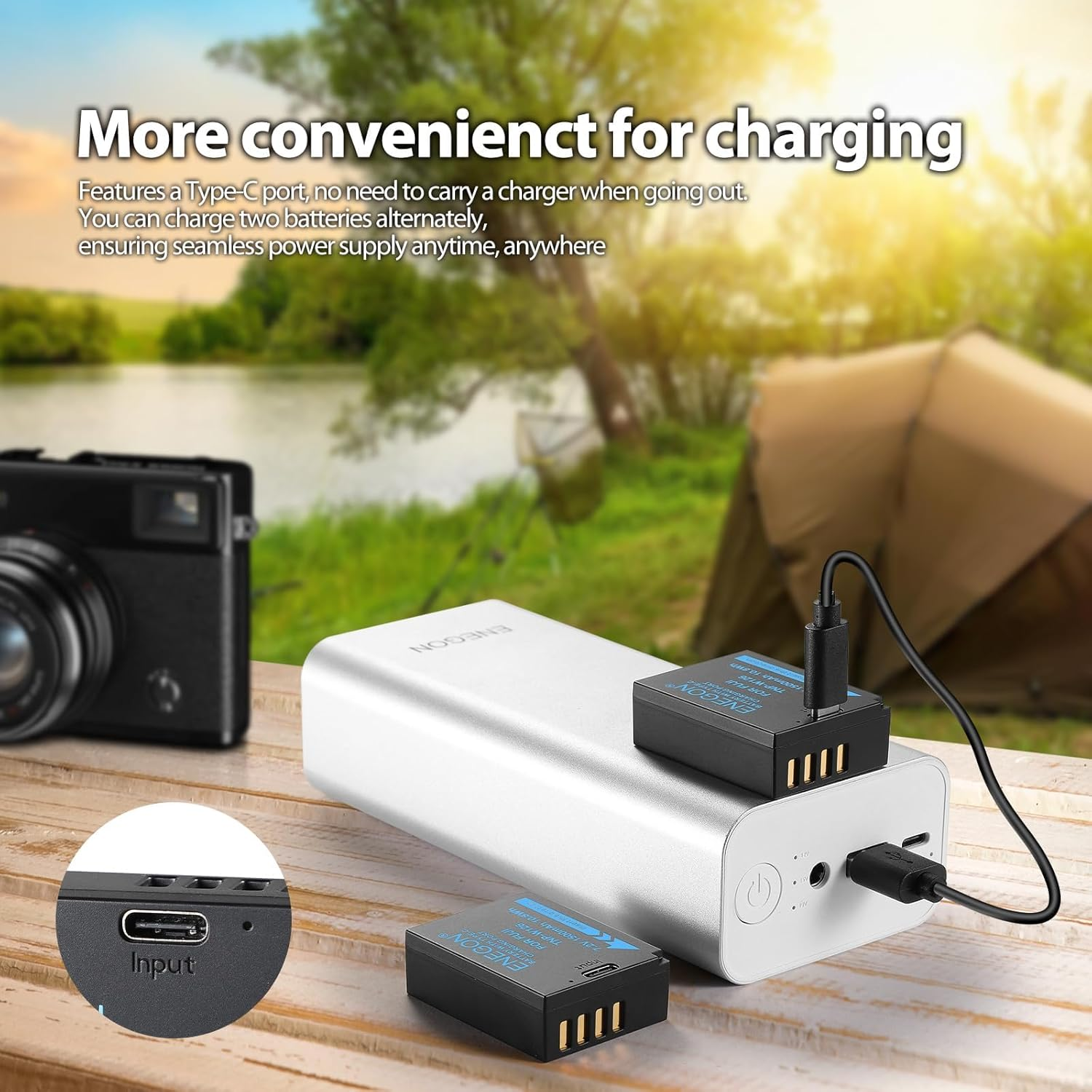 ENEGON NP-W126/W126S USB C Direct Charging Replacement Batteries 1500Mah (2-Pack) with 2 in 1 USB-C Charging Cable for Fujifilm NP-W126 Finepix HS30EXR HS35EXR HS50EXR X-A1/E1/E2/E3/M1/Pro1/T1/T3 image number 2