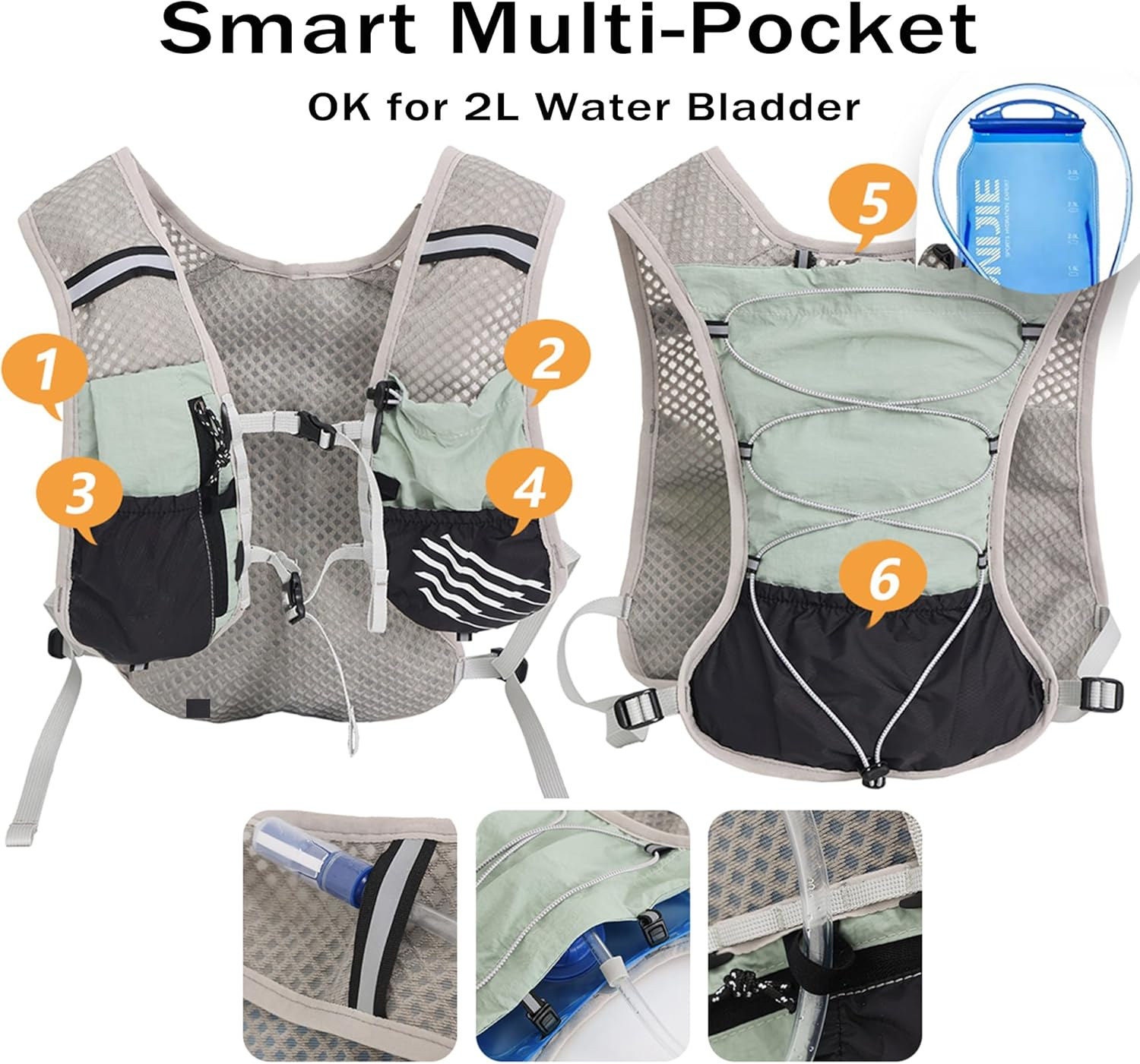 Hydration Running Vest for Women Men, Water Vest Backpack 2L, Lightweight Hydration Pack Water Backpack for Hiking, Trail Marathon Race (Pack with 2L Water Bladder) image number 4