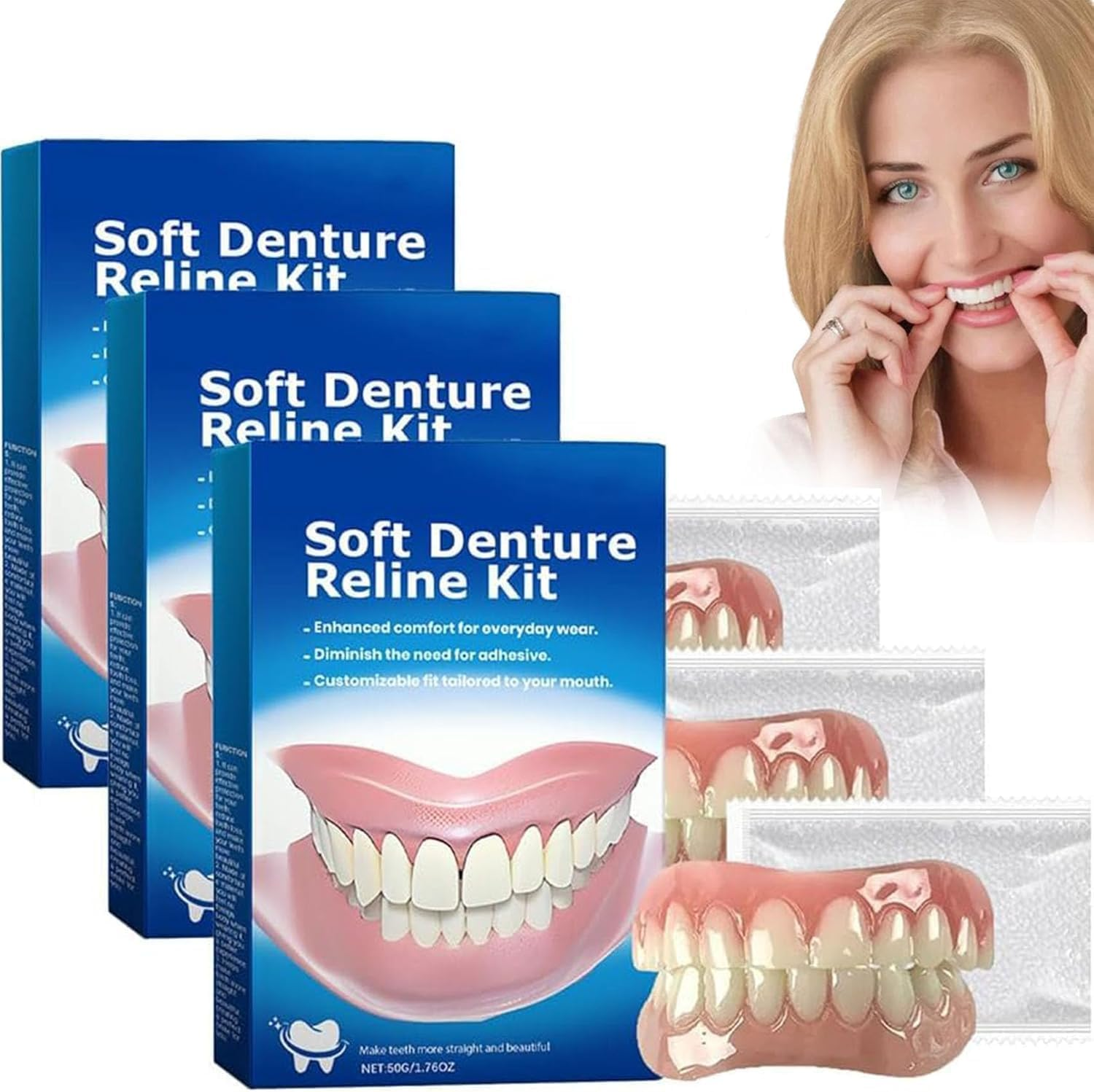 Denture Silicone Reline Kit,Thermoplastic Denture Adhesive,Soft & Comfortable Reliner,Cushion Denture Reliner for Men Women