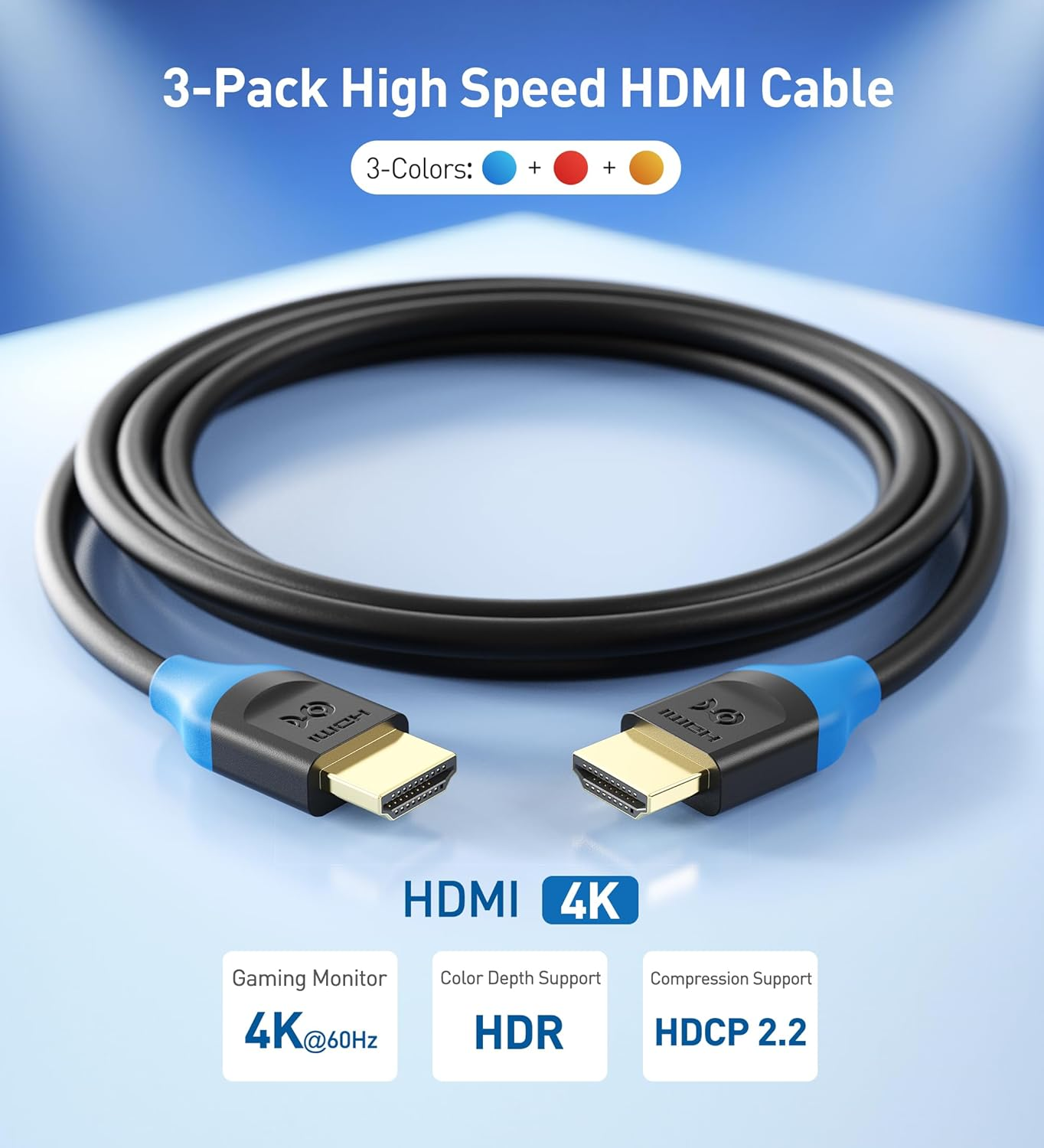 Cable Matters 3-Pack High Speed HDMI Cable - 1.8M, 4K HDMI Cord for 4K@60Hz, 2K@144Hz, Freesync, G-SYNC and HDR Support for Gaming Monitor, PC, Apple TV, and More image number 2