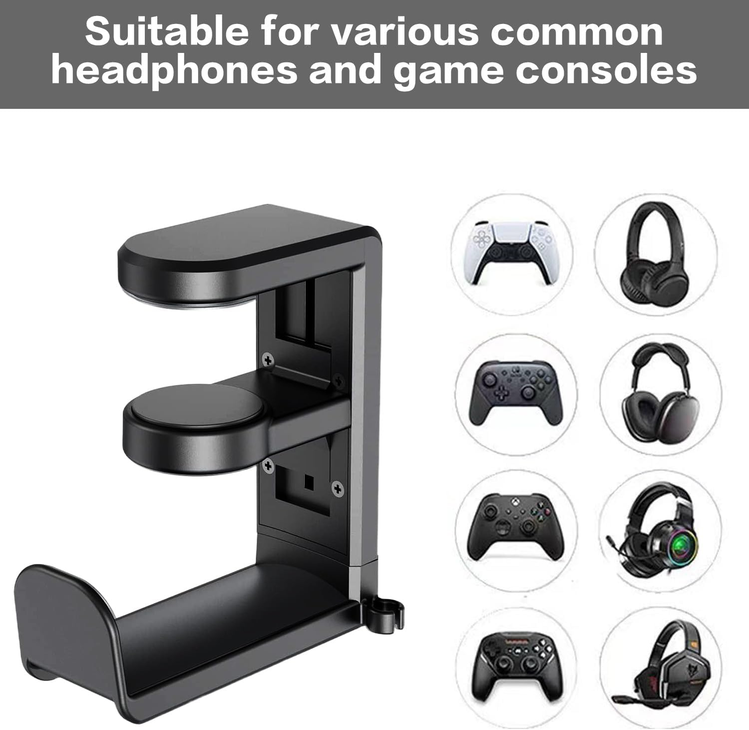 Kaoruo 3 in 1 Headphone Stand with Adjustable Clip and 2 Controller Holders and Rotating Arm, Headphone Stand PC Game Controller Holder, Gaming Universal PC Gaming Accessories image number 3