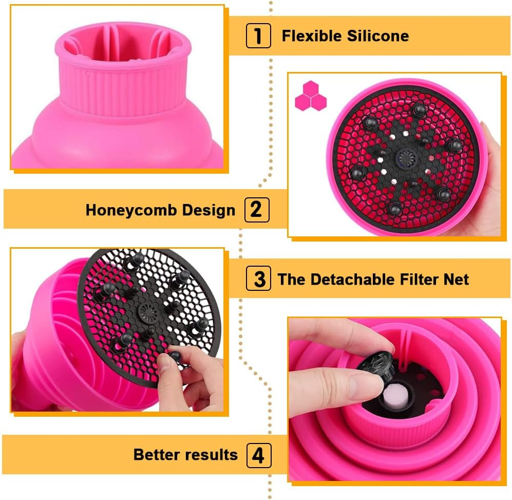 Diffuser Attachment Silicone Hair Dryer Diffuser Foldable Hair Dryer Attachment Curls Universal Diffuser Hair Dryer Portable Diffuser Hair Dryer Pink Hair Diffuser Attachment for Most Hair image number 2