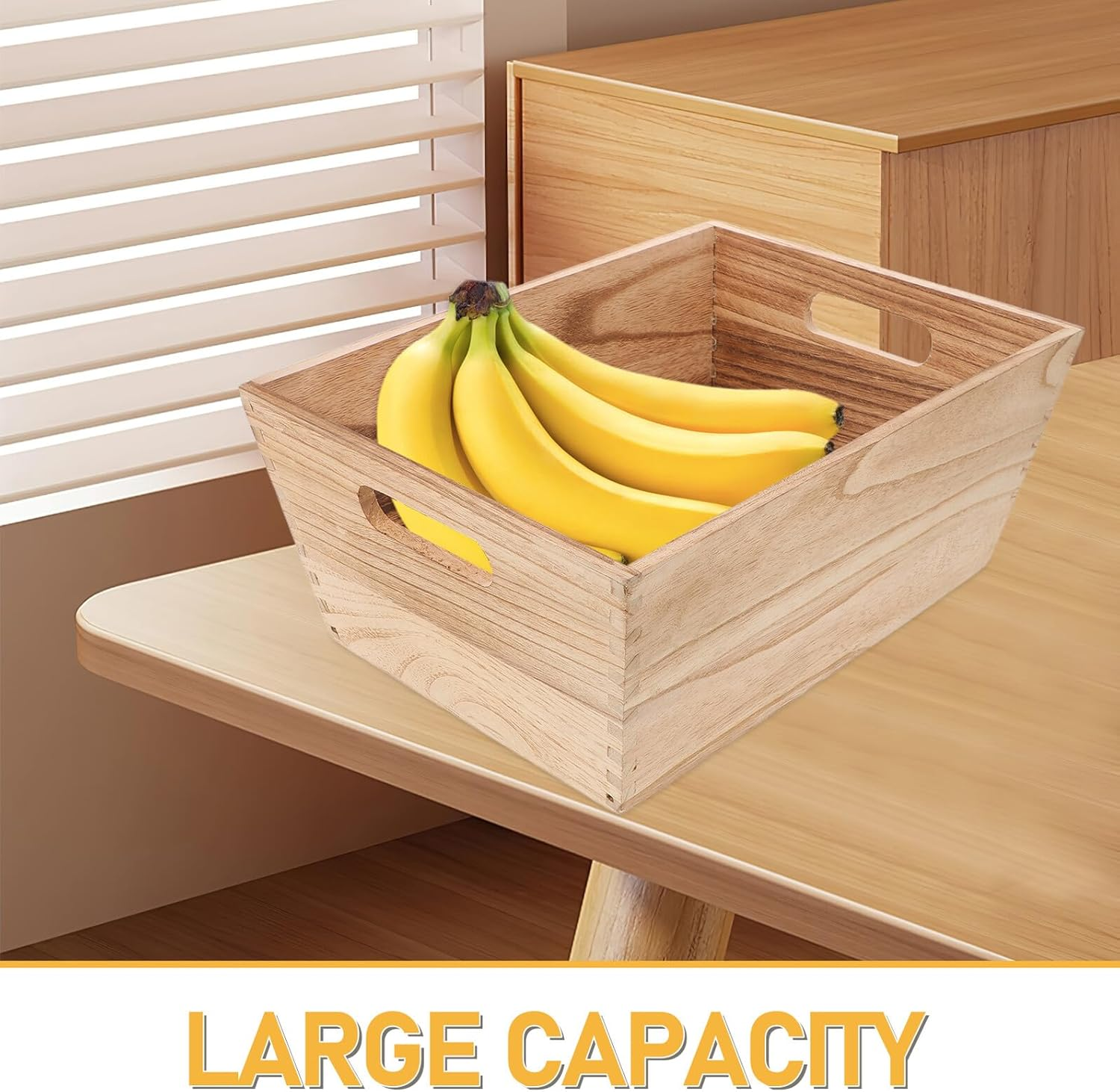 Ipetboom Unfinished Wood Crates Organizer with Handles Wooden Storage Bins for Kitchen Fruit Vegetable Display Versatile Cabinet Basket for Home and Retail Use image number 1