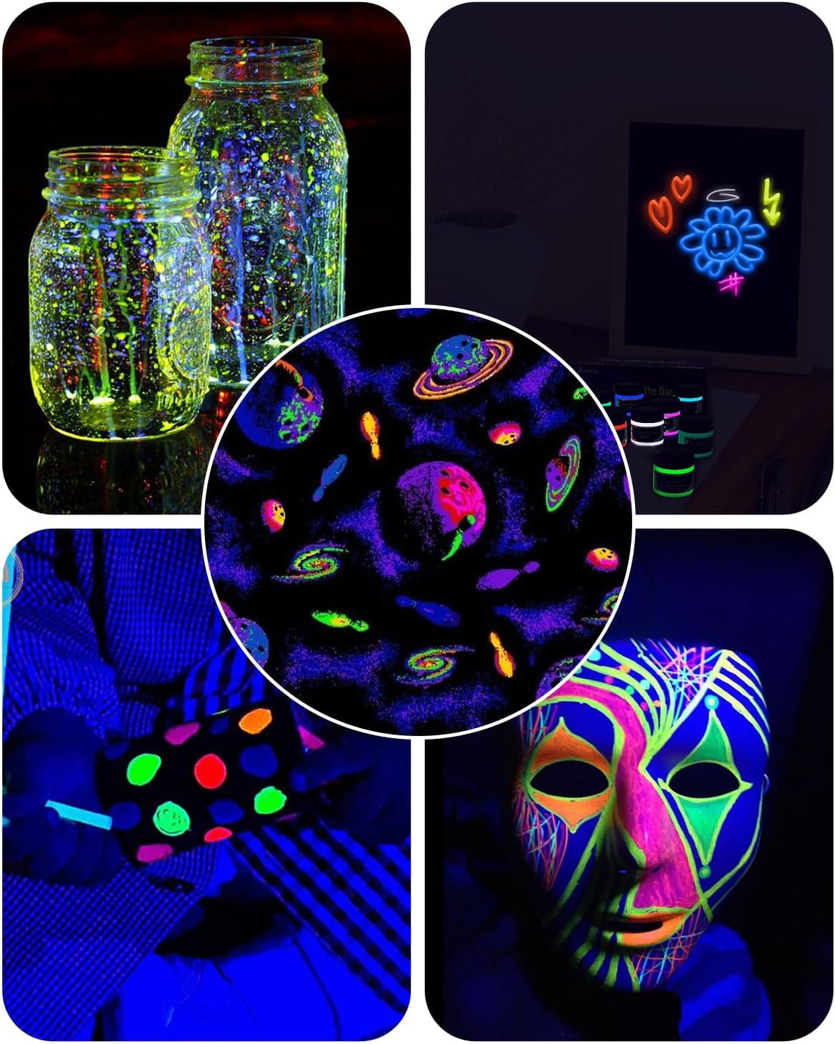 Roizefar Glow in the Dark Acrylic Paint-Set of 10 Colors, Acrylic Textile Fabric Paint (30 Ml/1 Oz), Neon Craft Painting Fabric Paint for Clothes, T-Shirt, Canvas, Ideal for Art Supplies and DIY Decoration image number 2
