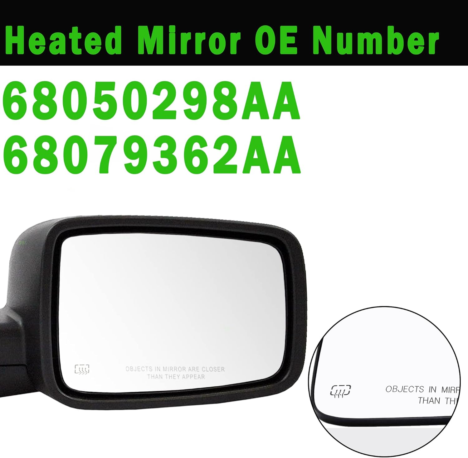 Ram Passenger Right Side Heated Mirror Glass Compatible with 2009-2018 Dodge Ram 1500 2500 Right Power Heated Convex Mirror Glass 68050298AA, 68079362AA