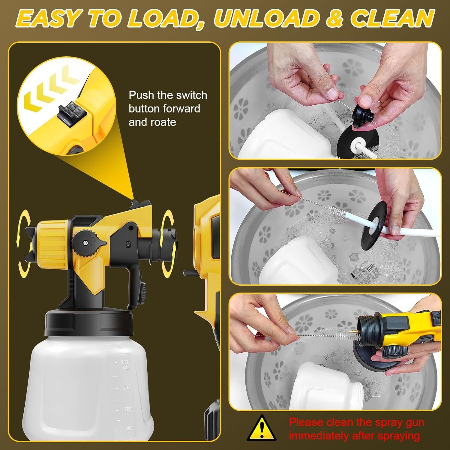 Paint Sprayer, 850W Cordless Electric Paint Gun Sprayer with 2 X 4.0Mah 21V Battery, 6 Nozzles & 3 Spray Modes, 1000Ml Container, for House Painting Fence Cabinets Wall image number 2