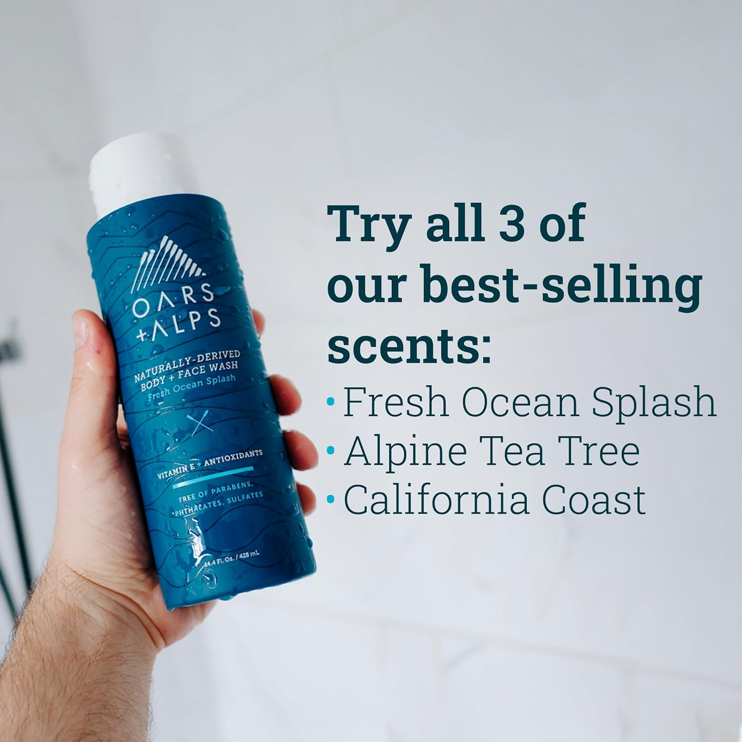 Oars + Alps Men'S Moisturizing Body and Face Wash, Skin Care Infused with Vitamin E and Antioxidants, Sulfate Free, Variety, 3 Pack image number 6