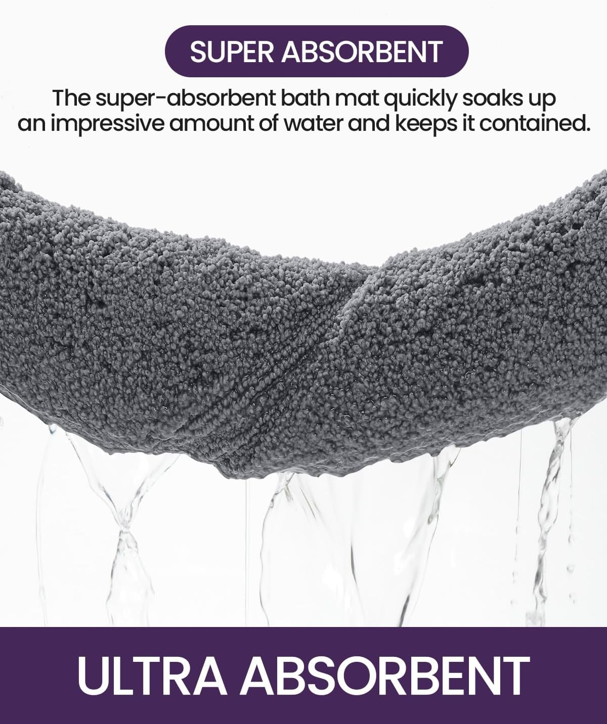 DEXI Bathroom Rug Mat, Ultra Absorbent Soft Bath Rugs, Washable Non-Slip Bathmat for Shower Room Floor, Tub, 36"X24", Grey image number 2