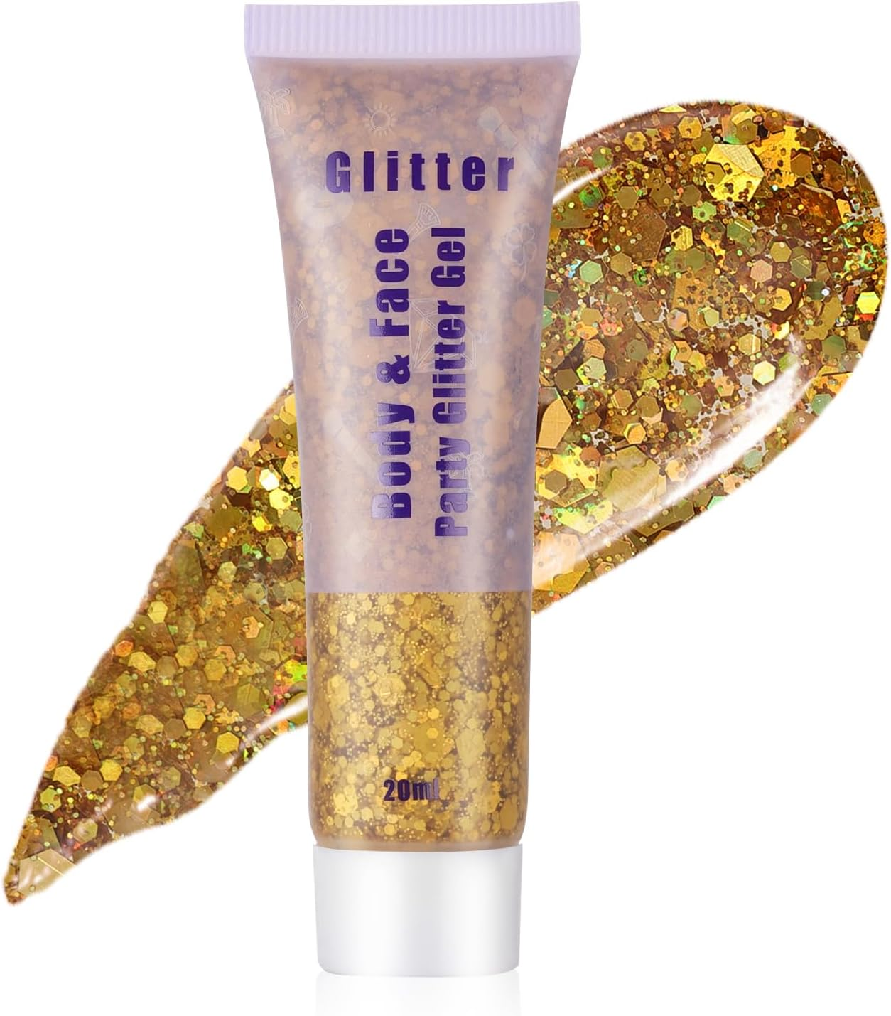 DAGEDA 20Ml Purple Body Glitter Gel, Face Hair Glitter Gel Mermaid Makeup Sequins Shimmer Liquid Eyeshadow, Singer Concert Festival Party Rave Accessories Halloween Holographic Glitter Makeup