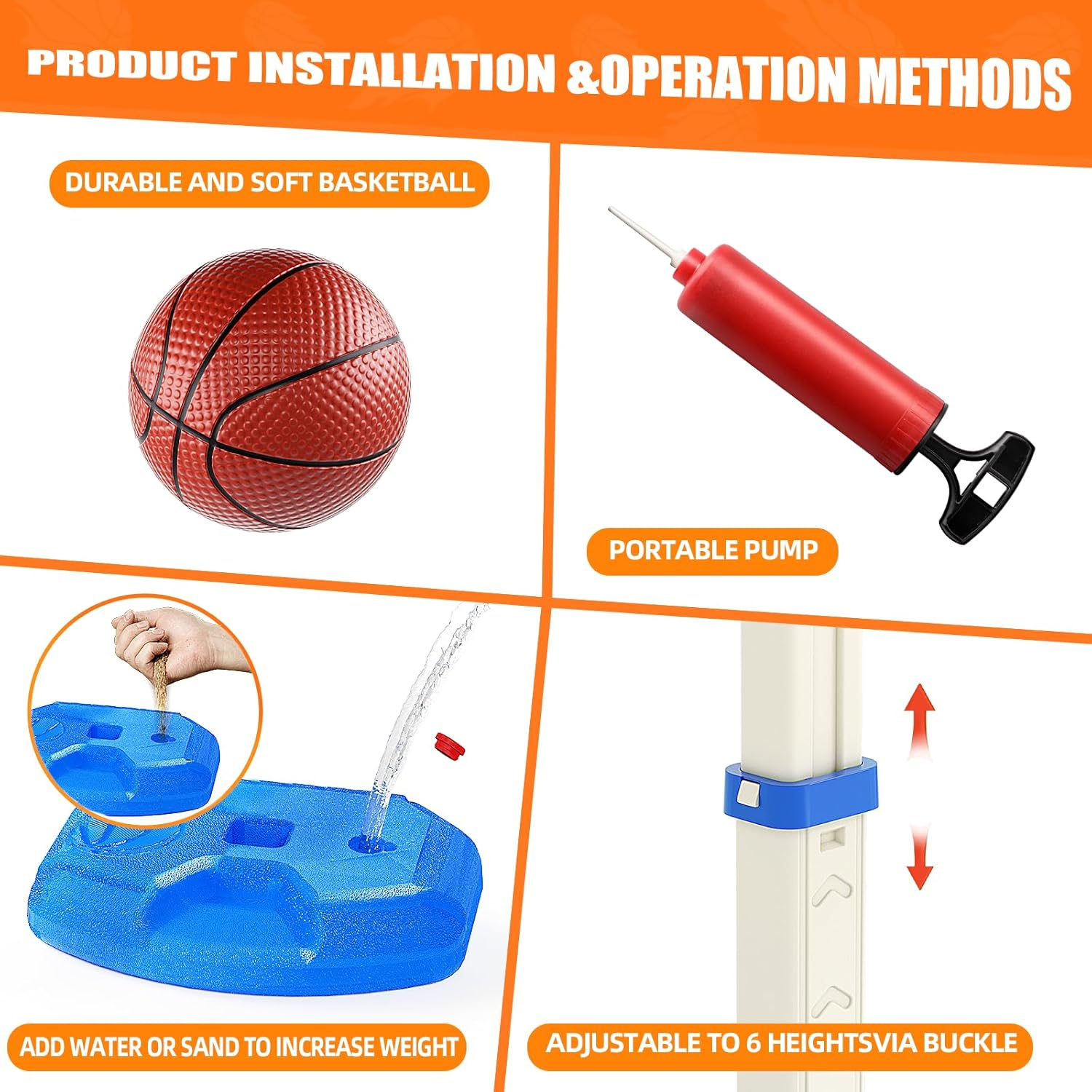 Toddler Basketball Hoop for 1-3, 2 in 1 Indoor & Outdoor Swimming Pool Games Basketball, Adjustable Height Basketball Toy with 3 Balls and Air Pump, Gifts for Kids Boys Girls image number 3