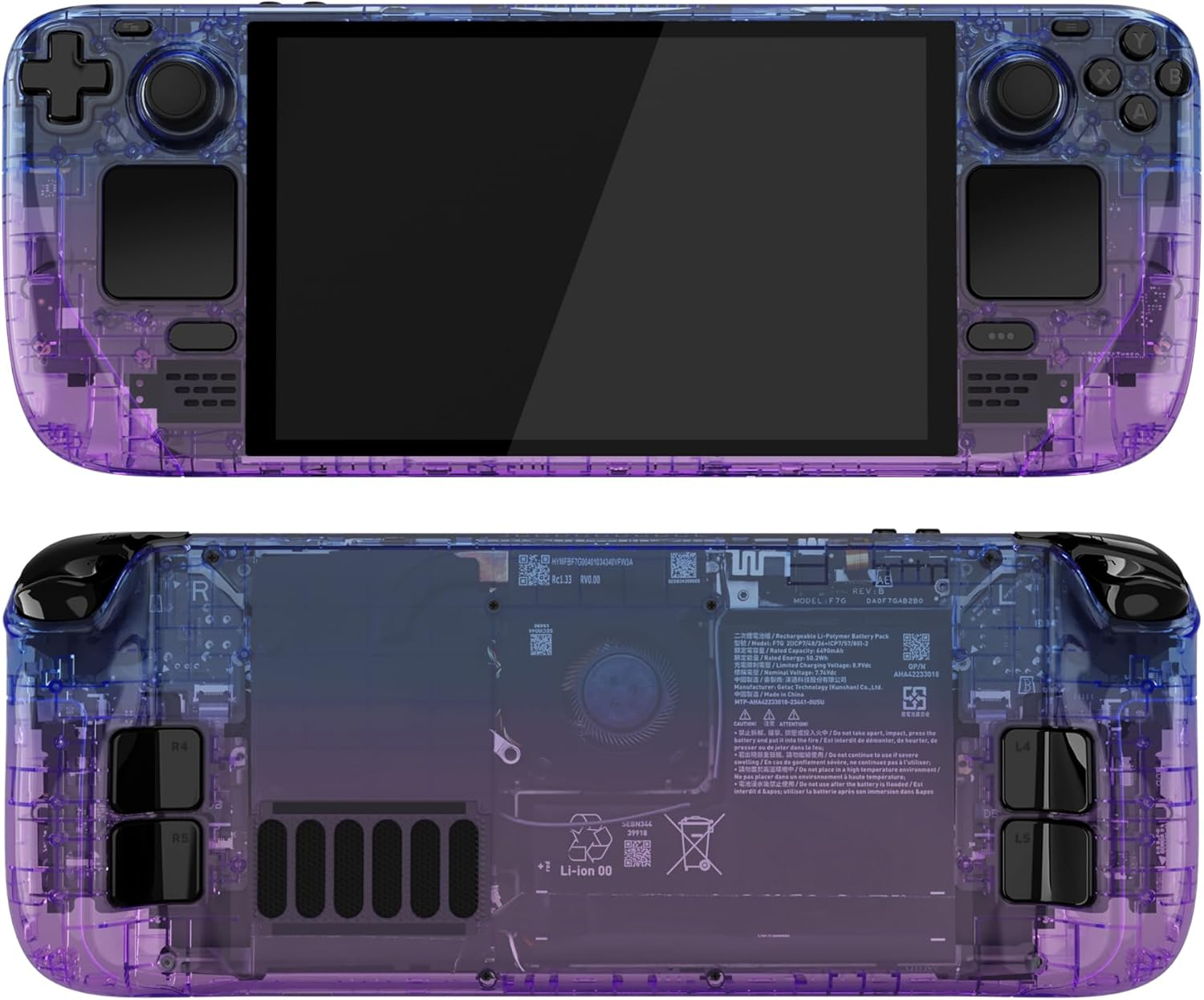 Extremerate Replacement Full Set Housing Shell with Buttons for Steam Deck OLED Handheld Console, Custom DIY Clear Atomic Purple Faceplate Back Plate Trackpad Case for Steam Deck OLED Console - Gradient Translucent Bluebell