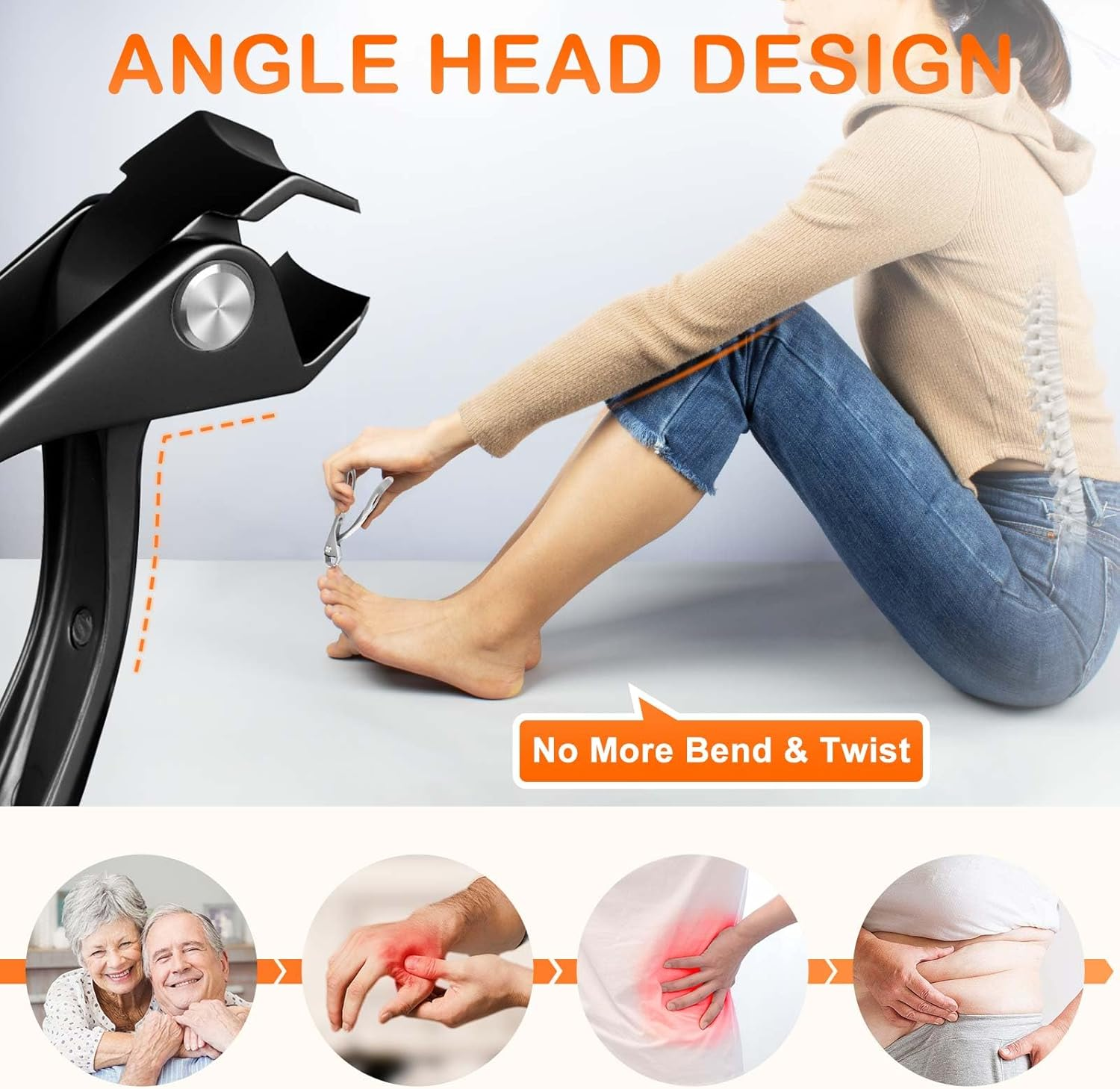 Angled Head Toe Nail Clippers for Thick Nails for Seniors, Slanted Large Toenail Clippers for Men with Wide Jaw, Heavy Duty Sharp Edgy Fingernail Clipper with Long Handle