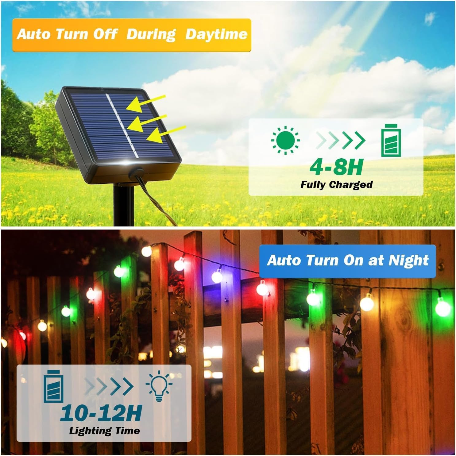 Suyoo Solar String Lights for Outside,12M 100 LED Crystal Globe Lights, Solar String Lights Outdoor Waterproof for Garden Tree Christmas Decorations (Multi-Color) image number 3