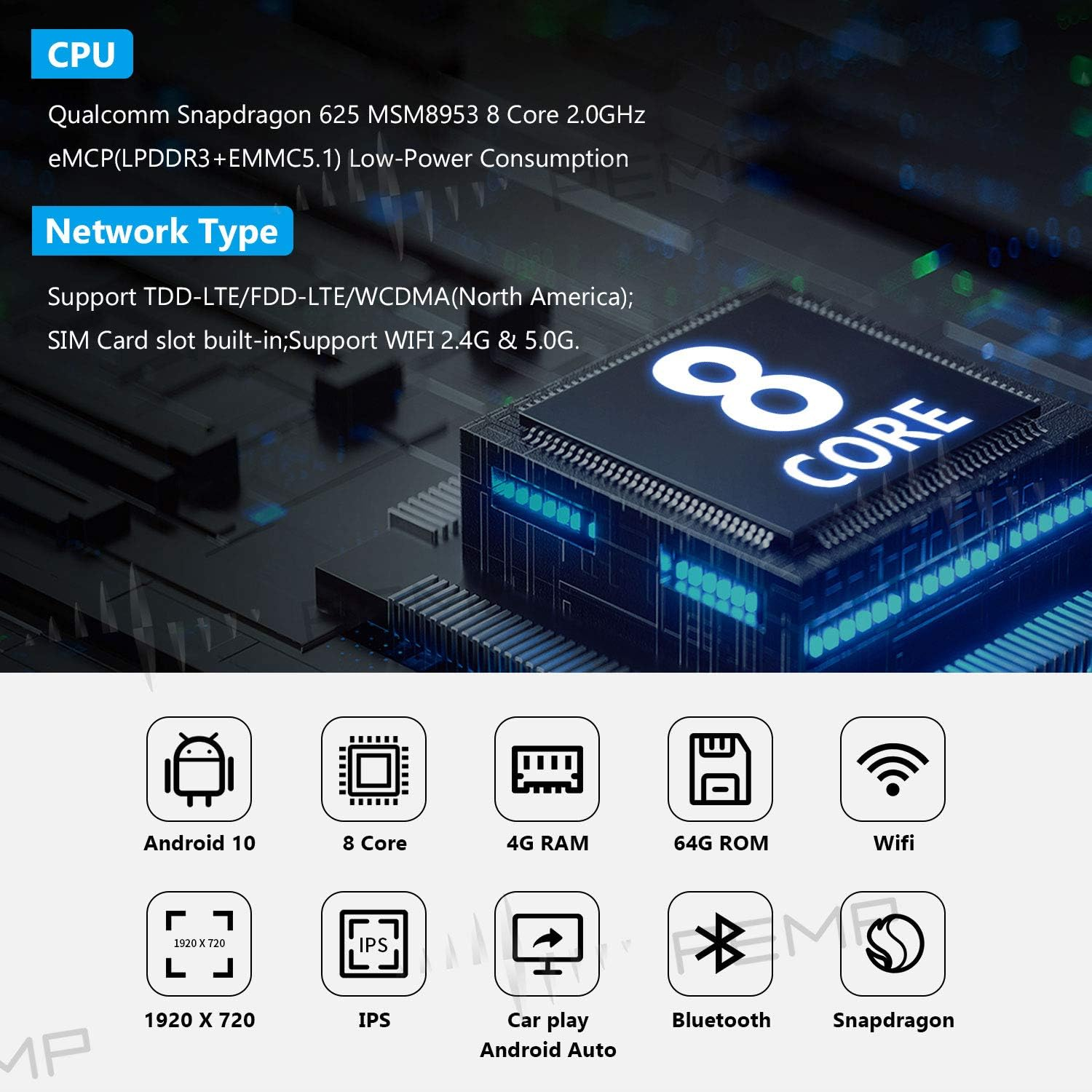 PEMP F30 Android Screen 1920X720 HD, Qualcomm 8Core 4+64GB Carplay Android Auto Use the OEM Bluetooth Get the Sound, for BMW F30 F31 F34 F35 F32 F33 F20 F21 F22 (2012-2017) NBT CIC. image number 1