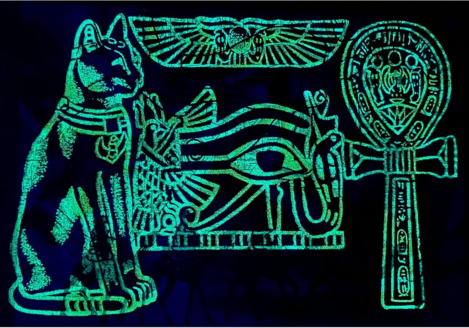 Nefertiti, Eye of Ra, Tutankhamun on Antiqued Papyrus, Glow in the Dark Vintage Painting - 17X13 Inches image number 2
