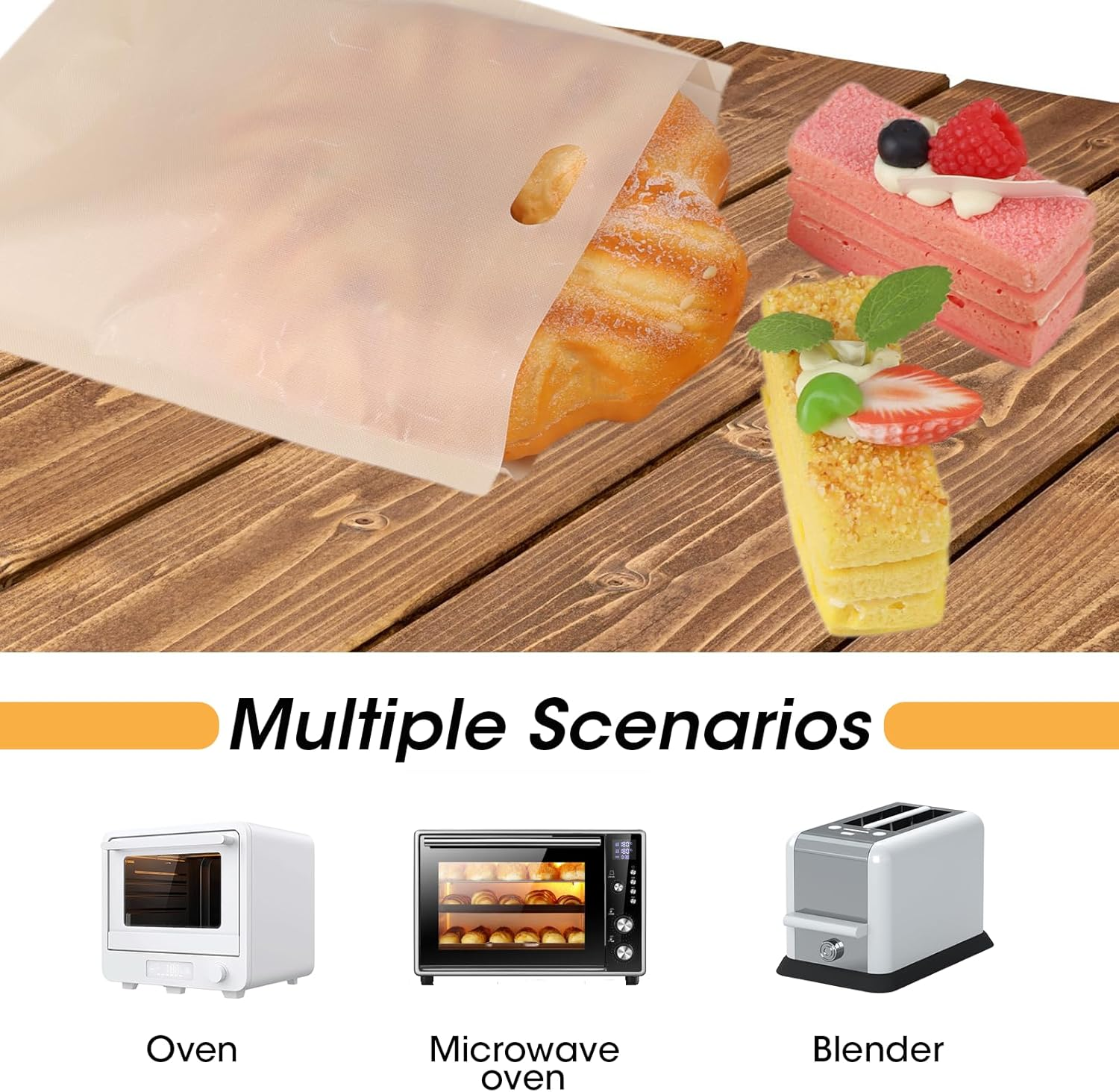 10 Pcs Toaster Bags Reusable, Non-Stick Toaster Bags, Heat Resistant Sandwich Bag, Easy Clean Teflon Toasting Beige 17X19Cm Suitable for Bread Sandwich Cheese Snacks Grilled Kitchen Use image number 4