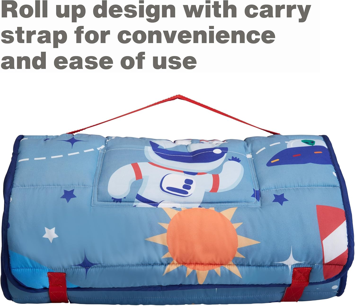 EVERYDAY KIDS Toddler Nap Mat with Removable Pillow - Rollup and Close with Velcro Straps, Carry Handle, Soft Microfiber for Preschool, Daycare, Kindergarten Sleeping Bag - Construction image number 7