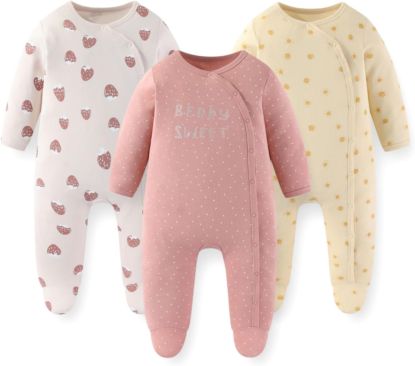 JELYLOVE Unisex Baby Boy Girl Footies Rompers Cotton Long Sleeve 3 Pack Infant Jumpsuits 0-12Months Babies' Outfits