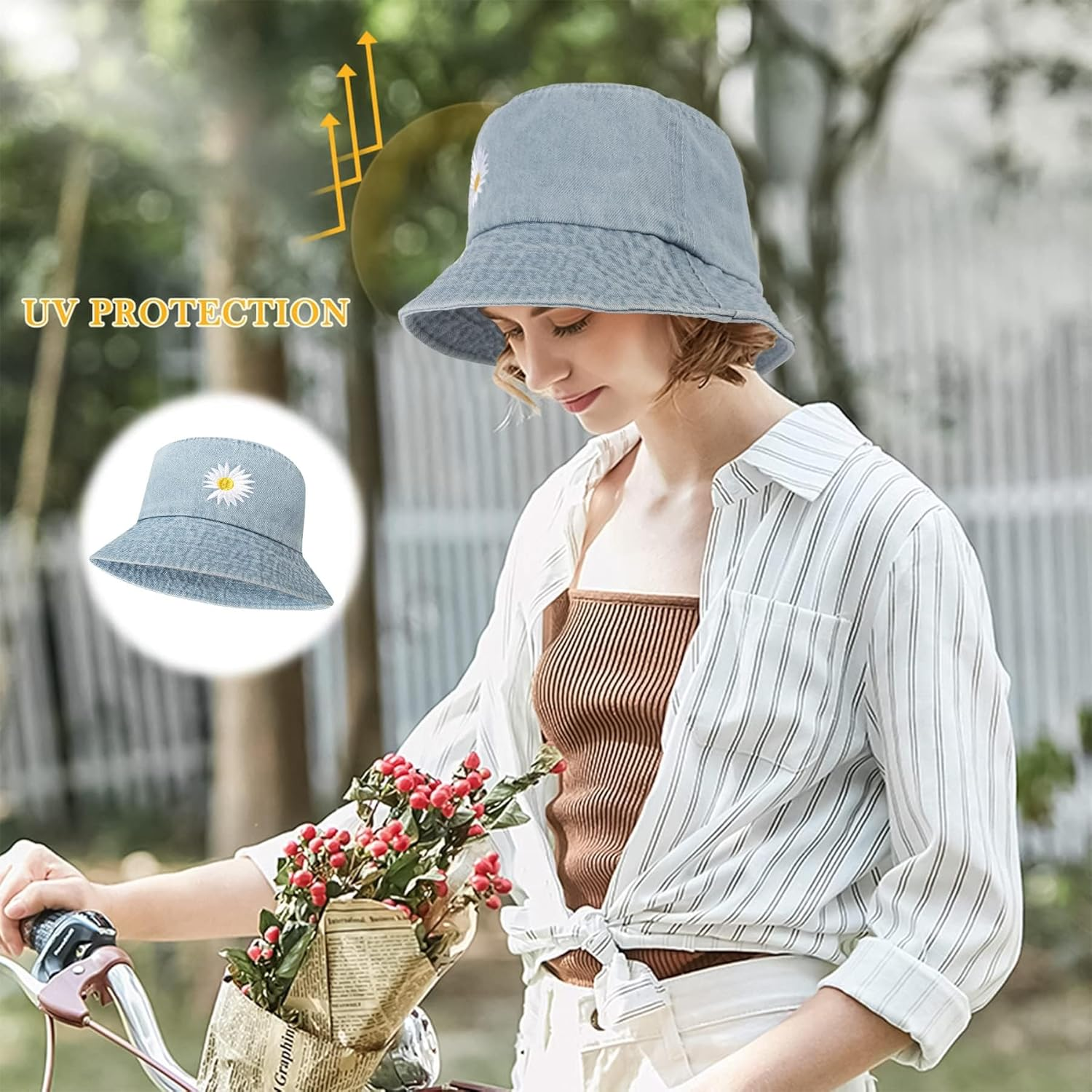 Hebenie Bucket Hat for Women - Breathable, Sun Protection, Stylish Denim & Tie-Dye Design, Comfortable & Lightweight, Perfect for Outdoor Activities, Golf, and Gifts image number 5