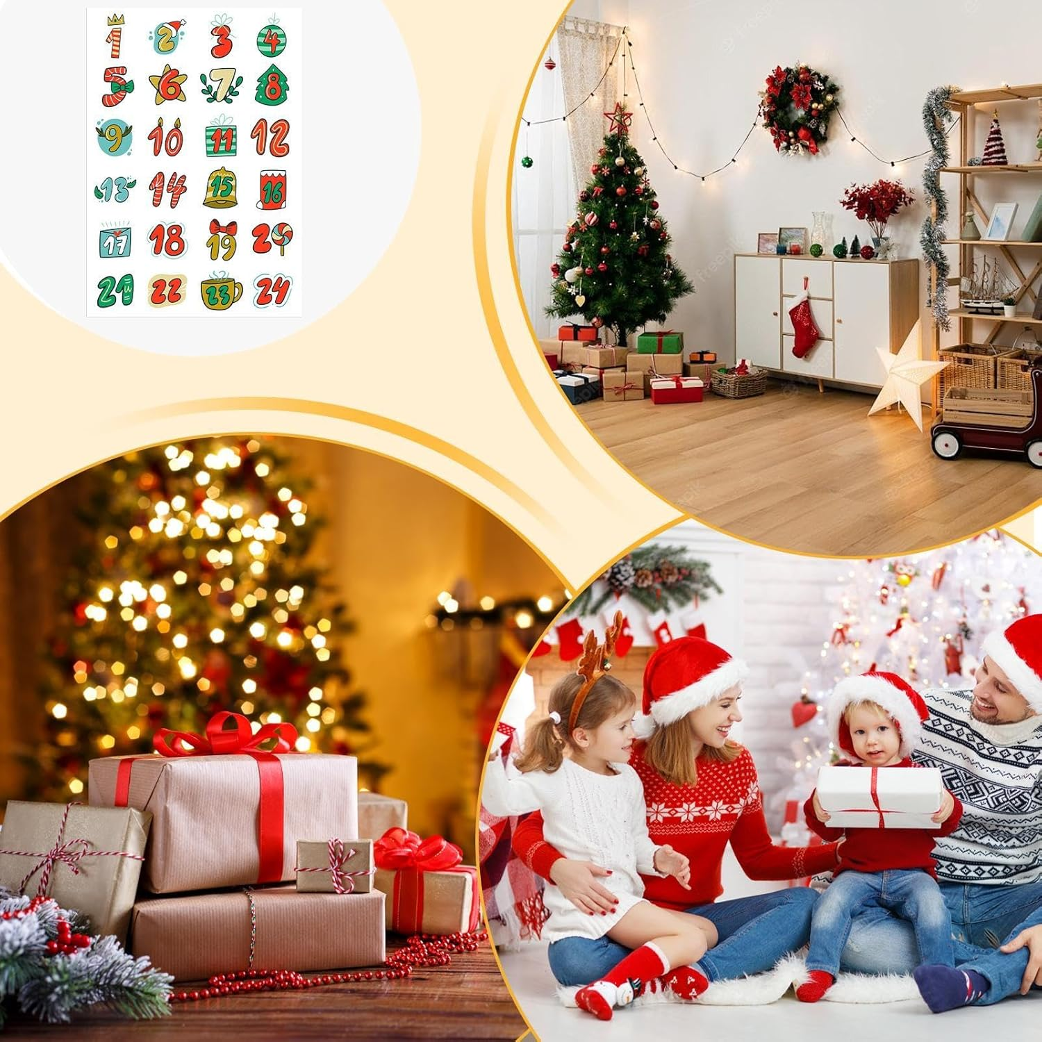 Christmas Countdown Decals | 1-24 Christmas Card Envelope Stickers - Holiday Countdown Sealing Decals for Home Use image number 6