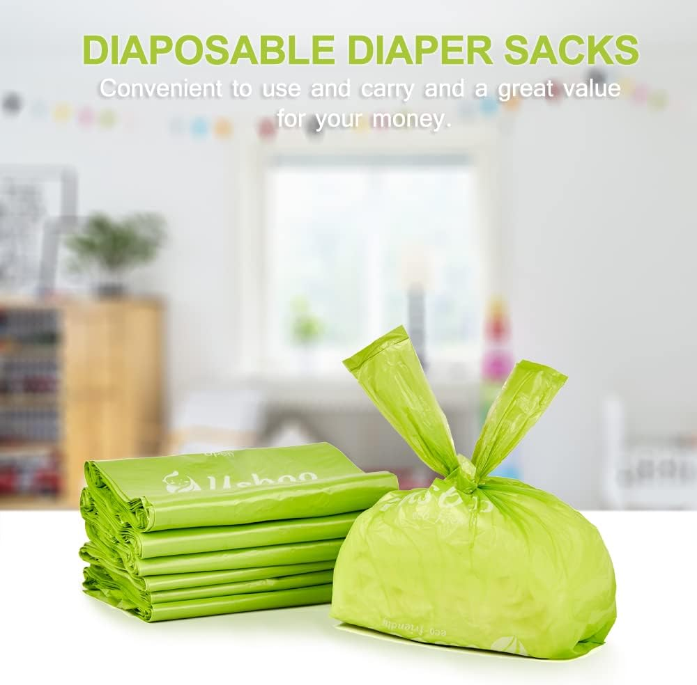 Baby Disposable Diaper Bags,300 Count Oxo-Biodegradable Diaper Sacks,Easy-Tie Handles,Diaper Disposal or Pet Waste Bags, Unscented - Green image number 2