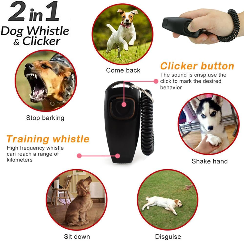 Dog Training Whistle Clicker Combo to Stop Pet Barking Obedience Train (Red)