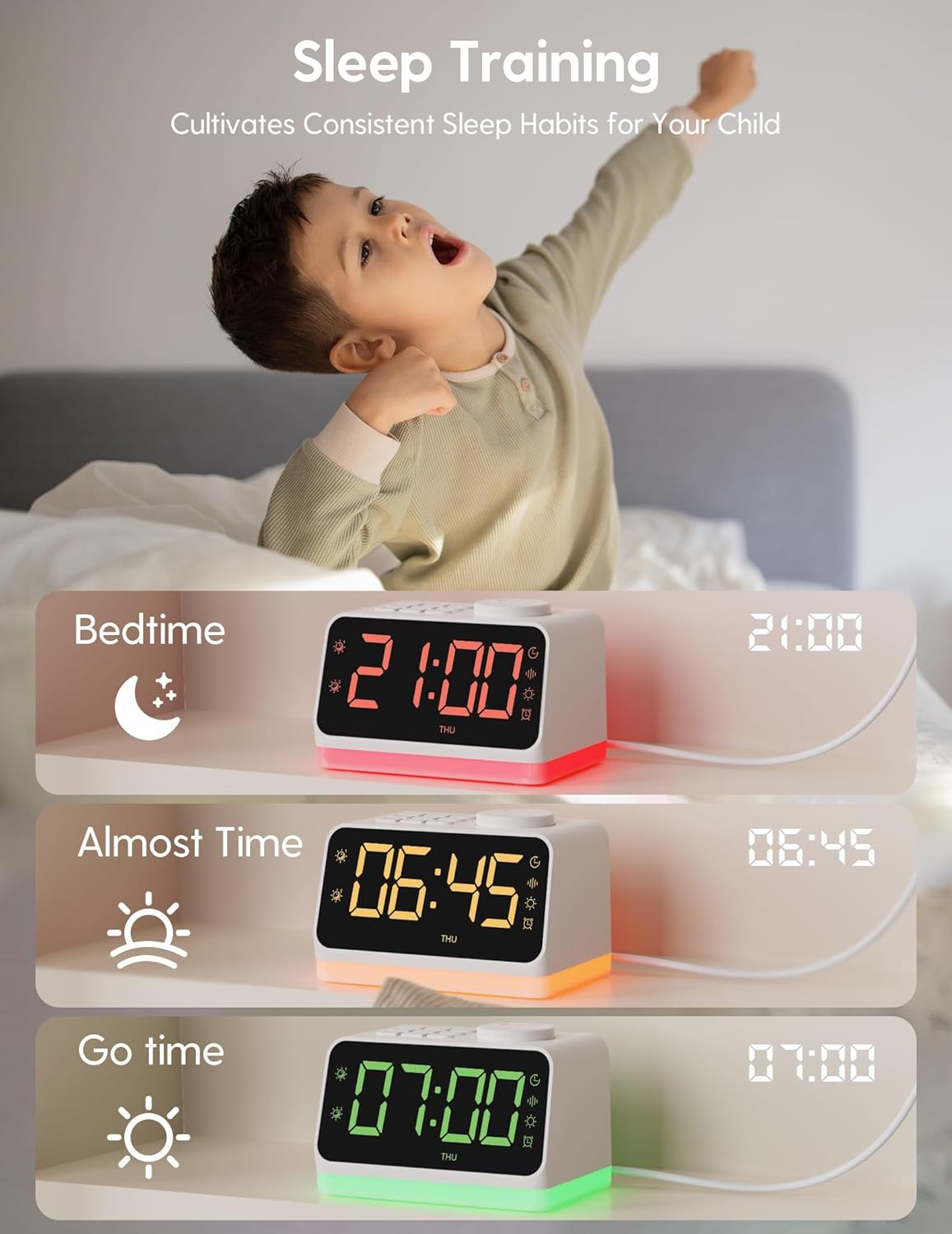 BABELIO White Noise Sound Machine & Alarm Clock, 17 Smoothing Sounds, 9 Night Light, Sleep Timer, 16-Level Volume Control, 4-In-1 Gentle Wake up White Noise Machine for Sleeping, Adults, Kids, Baby image number 5