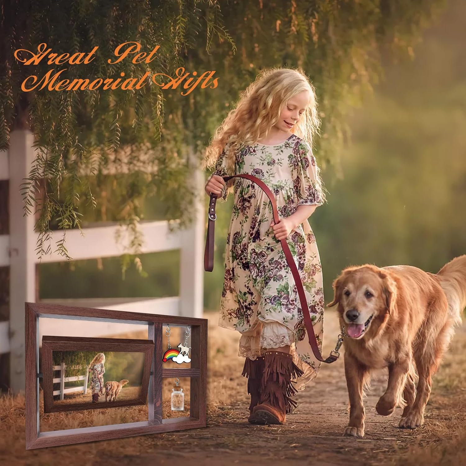 Pet Memorial Frame for Dogs, Rotating Wooden Dog Picture Frame Set 4X6 for Mom Dad - Dog Bereavement Remembrance Photo Frame in Loving Memory - Pet Sympathy Gifts for Loss of Dog, Double-Sided Display-Horizontal image number 2