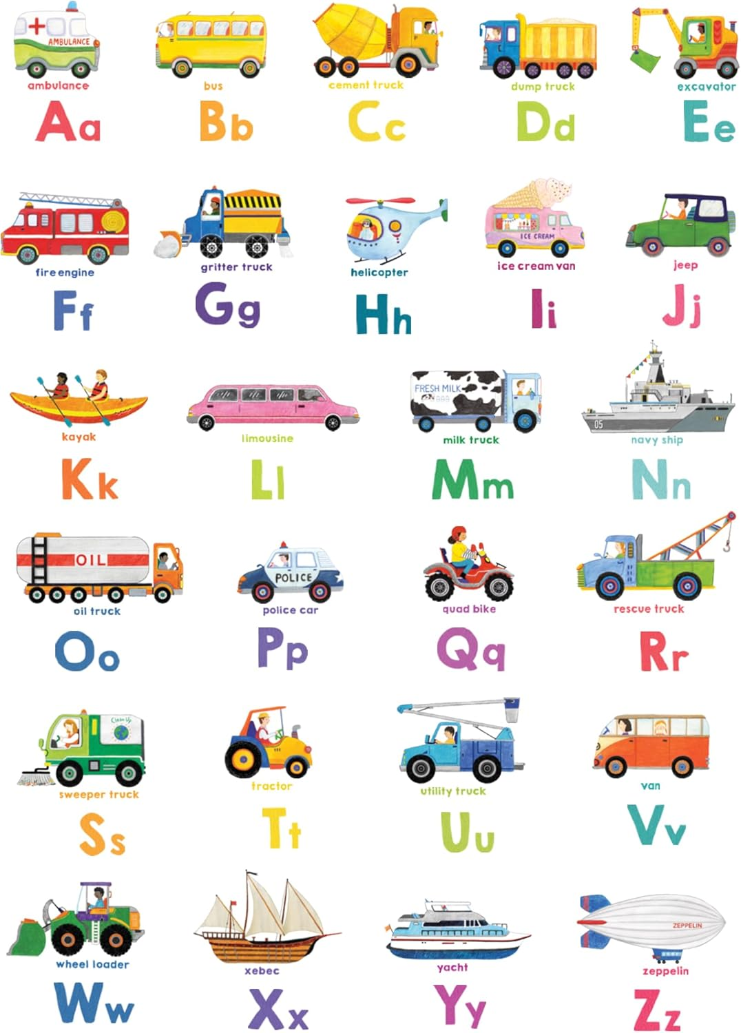 DECOWALL DS8-2005N Transport Alphabet Kids Wall Stickers Wall Decals Peel and Stick Removable Wall Stickers for Kids Nursery Bedroom Living Room