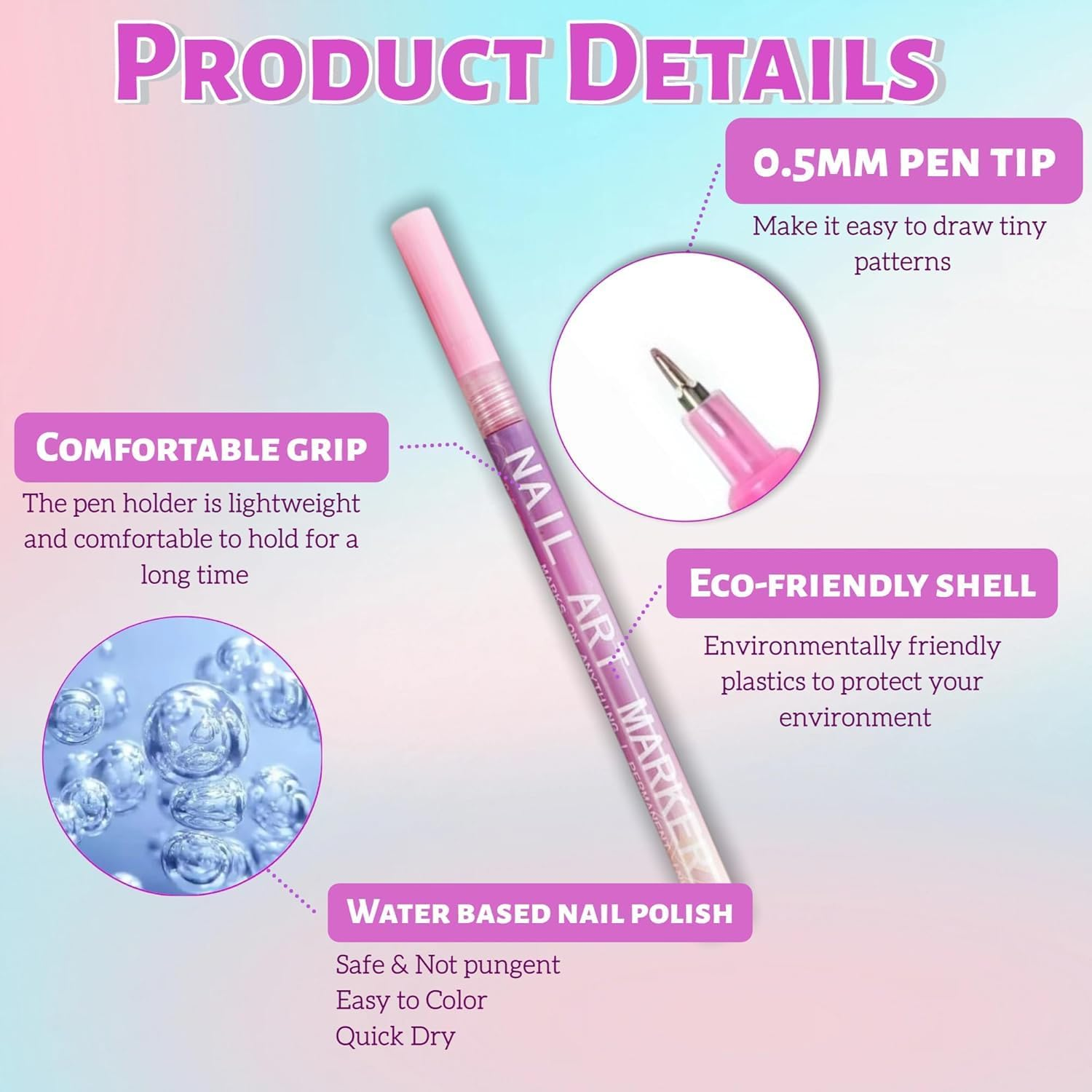 12 Colors Nail Art Pens Set，Nails Art Drawing Tool，3D Nail Polish Pens，Quick-Dry Gel Nail Markers for Graffiti Dotting Point Liner（0.5Mm）