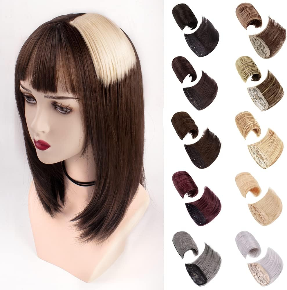 RESERVEDAZZLE 2PCS 4" Short Thick Hairpieces Adding Extra Hair Volume Clip in Hair Extensions Hair Pad Hair Topper for Thinning Hair Women Cushion High Hair (Dark Brown&Light Auburn Mixed4-30)