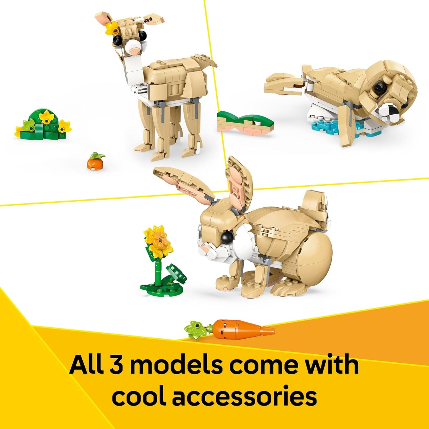 LEGO Creator 3In1 Cute Bunny Toy for 8+ Year Old Girls & Boys, Construction Kit Rebuilds into a Rabbit, Llama Animal Figure or a Kids Toy Seal, Nature Building Set 31162 - ネコ image number 4