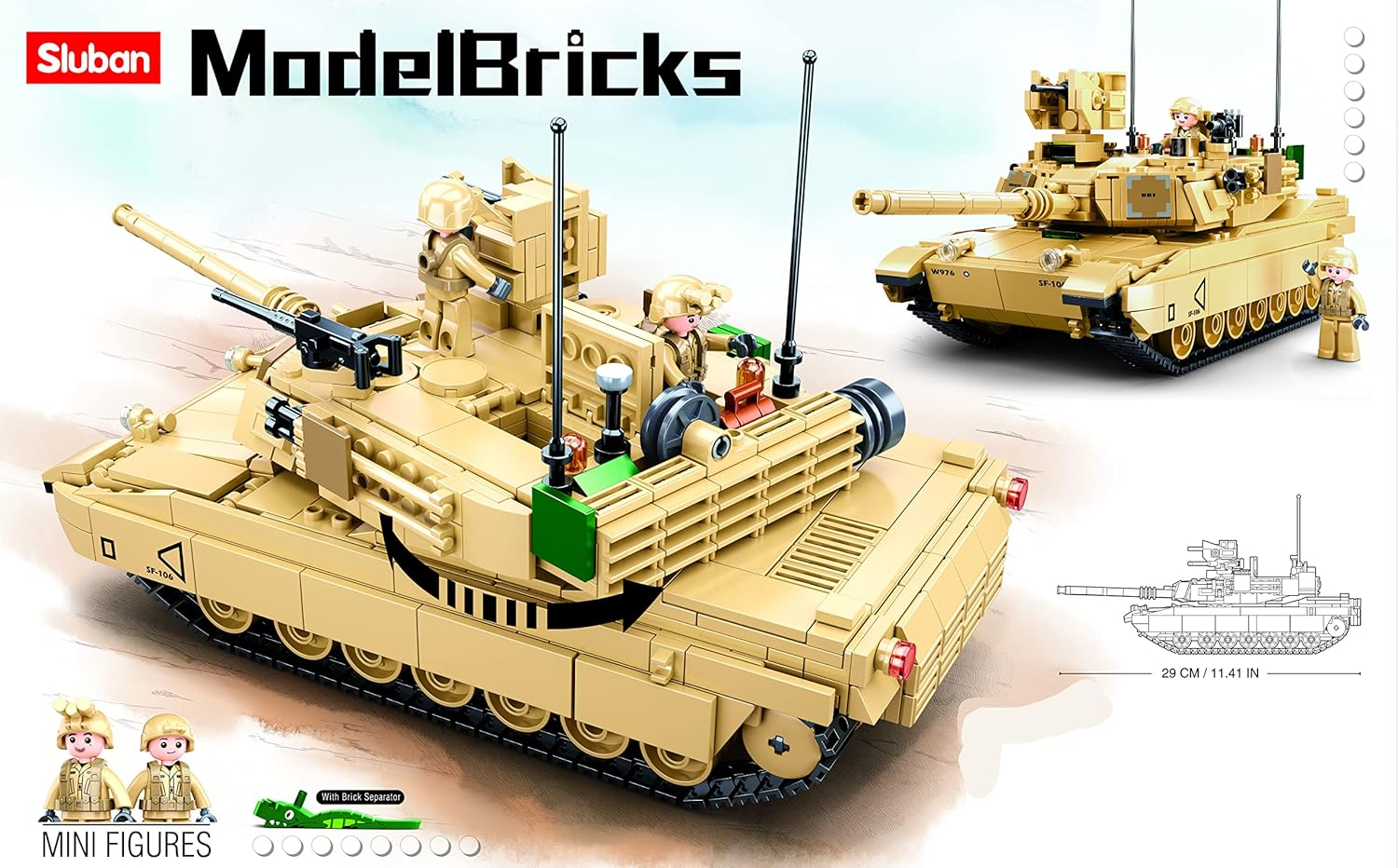 Sluban M38-B0892 Model Bricks M1A2 Sep V2 Abrams Hand Battle Tank 781Pcs, Multicolored