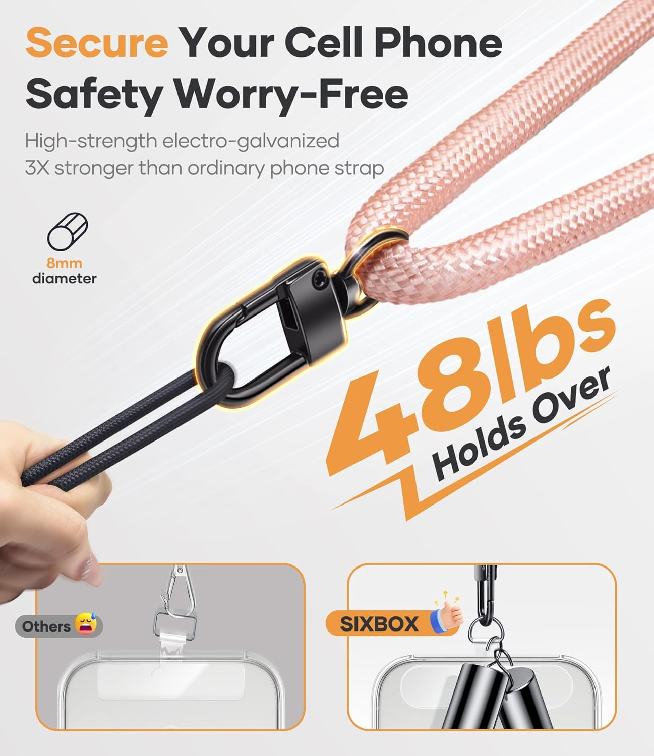 For Phone Lanyard Crossbody with 2X TPU Clear Phone Tabs, Retractable Cellphone Lanyard, Premium Metal Buckles, Skin-Friendly, Universal Wrist Strap Leash for Women Men,Pink-Gold - Pink Gold image number 6