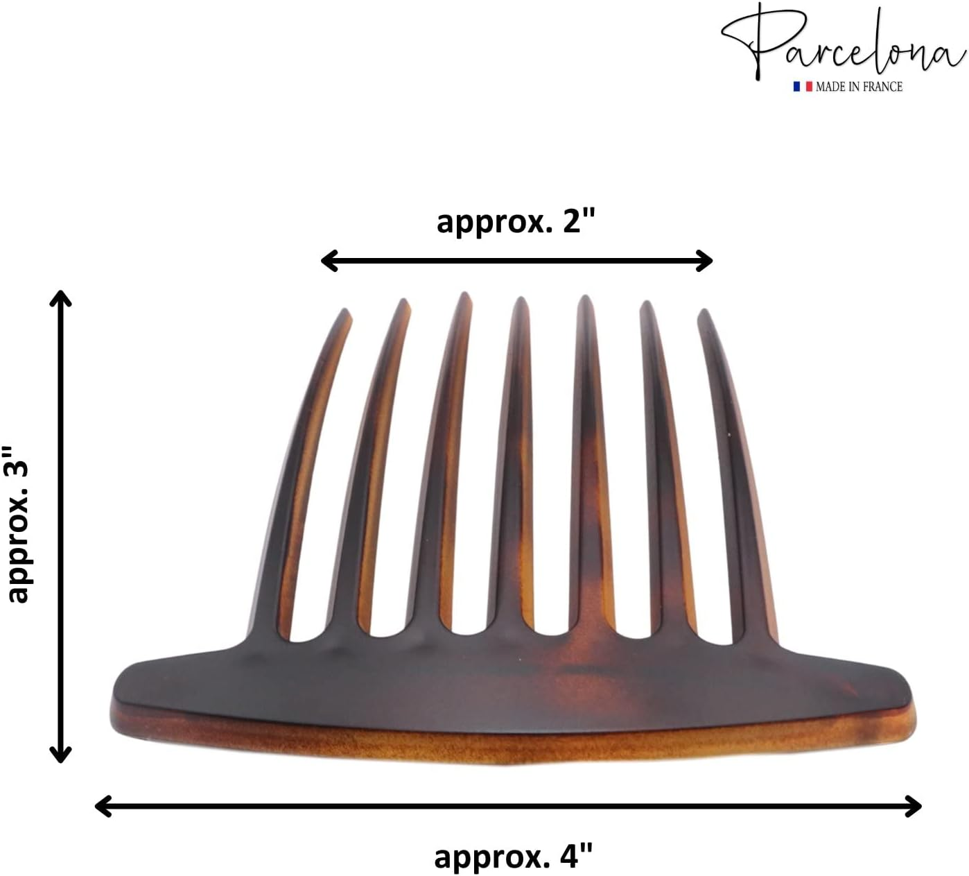Parcelona French Basic 7 Teeth Tortoise Shell Matte Large 4&rdquo; Celluloid Set of 2 Side Hair Combs for Women and Girls image number 5