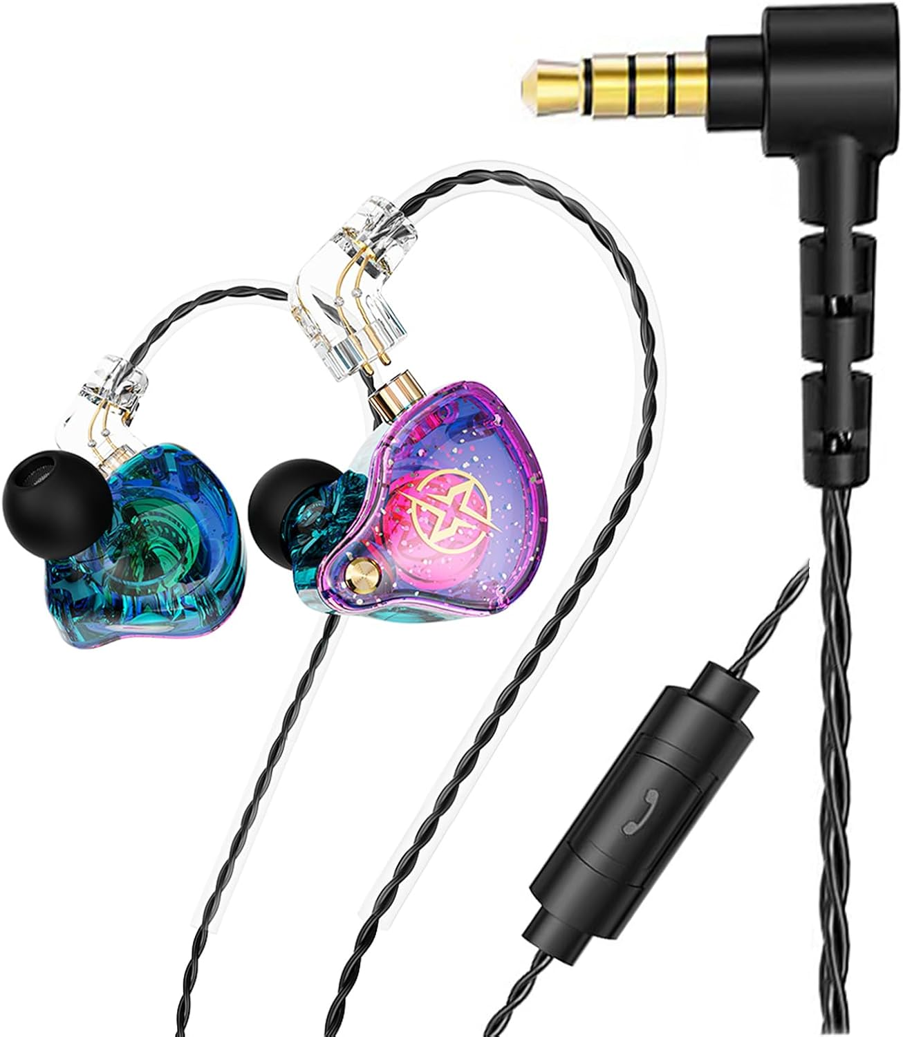 KAMINRUN FEDAI DX2 Melody in Ear Monitors Wired Earbuds Headphones IEM Hifi Bass,Dynamic Dual Driver Wired Sport Earphone with TPE Cable for Musicians,Singer,On Stage,Studio and Gym (Purple with Mic)