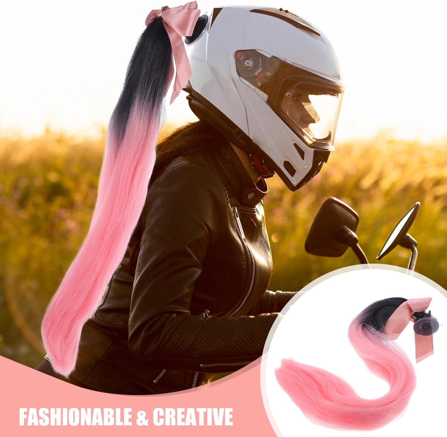 Yardwe Helmet Wig Decor Braid Ponytail Motorcycle Helmet Accessory Stylish Hair Wig for Women image number 5